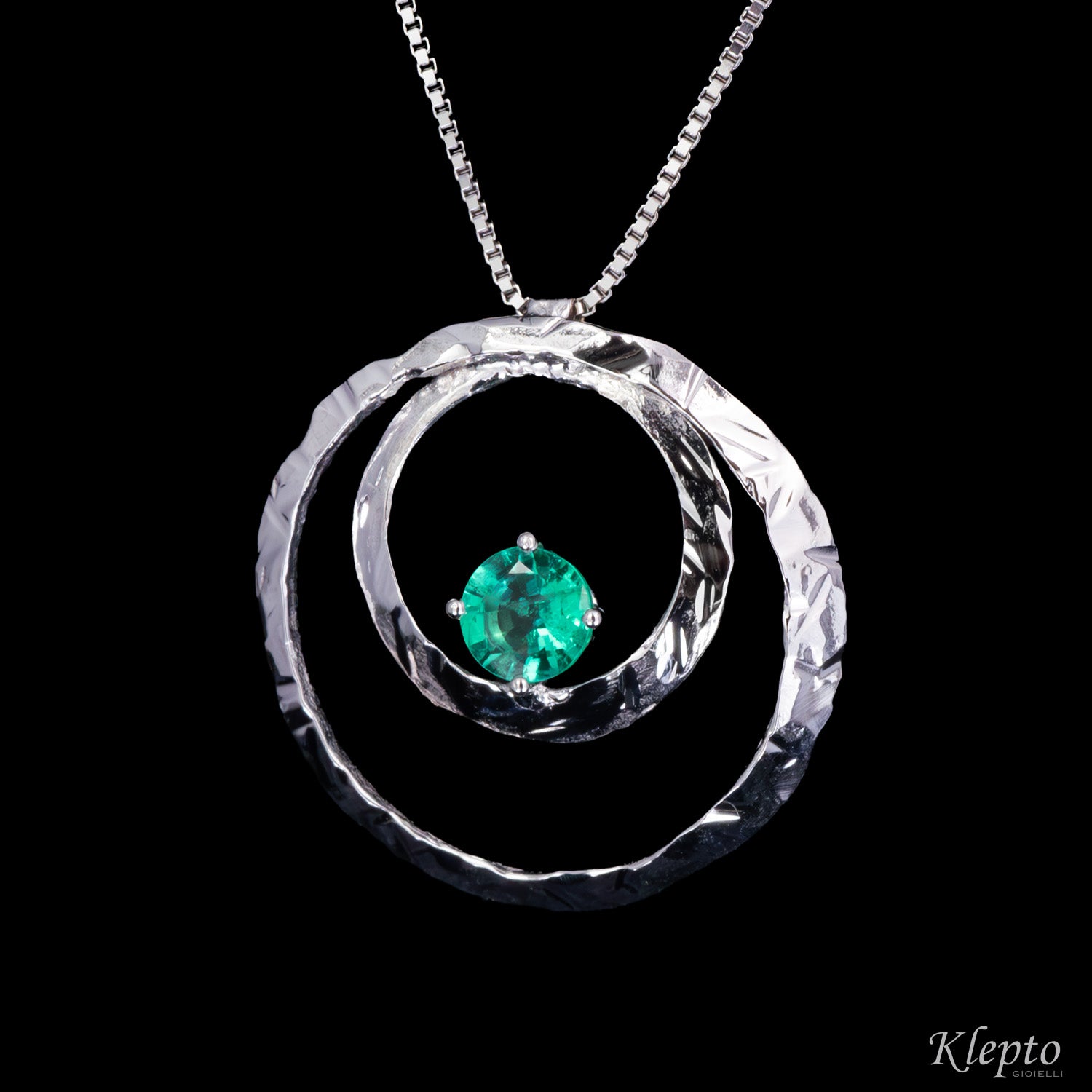 "Pulsar" white gold pendant with Emerald