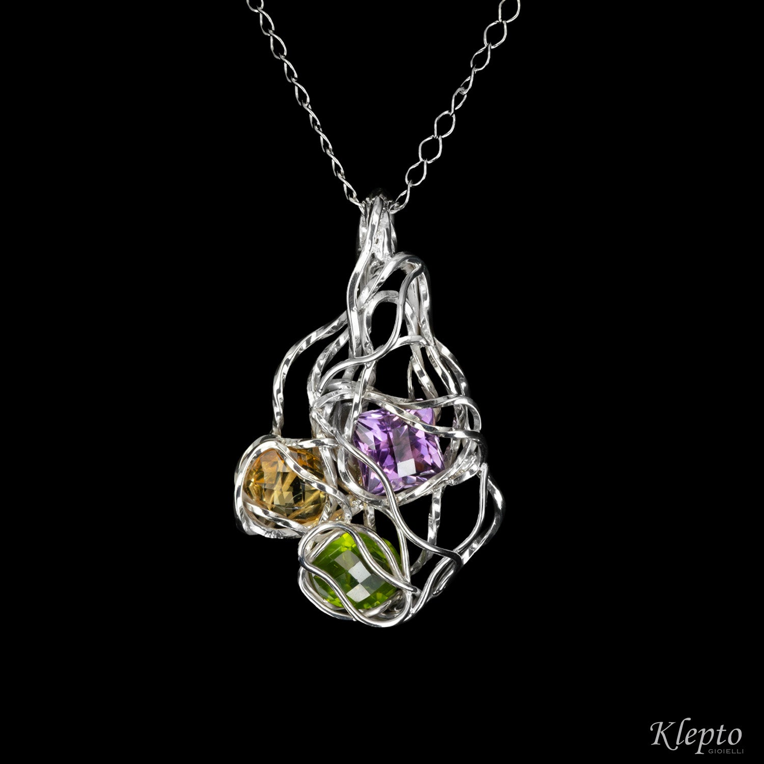 Pendant in Argento Silnova® with Amethyst, Peridot and Citrine