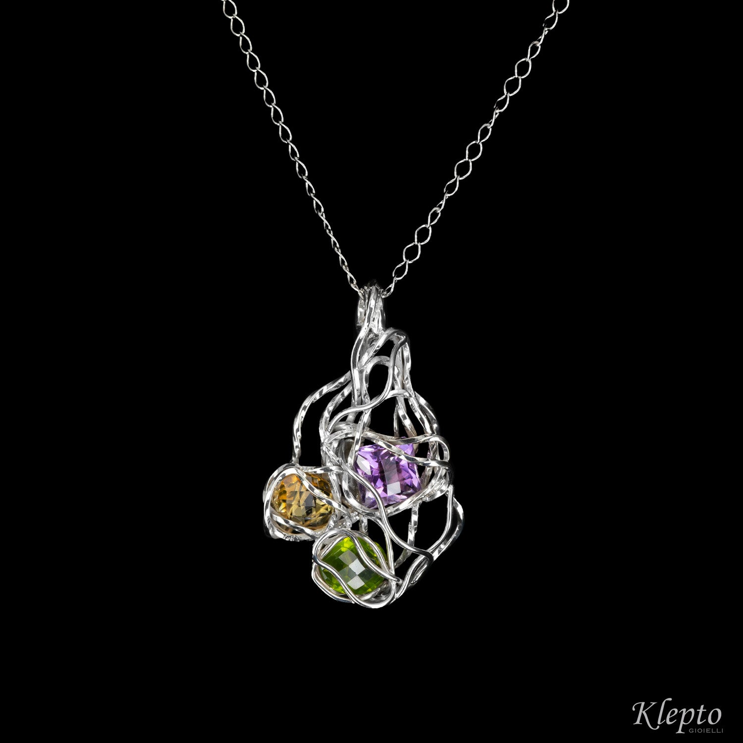 Pendant in Argento Silnova® with Amethyst, Peridot and Citrine