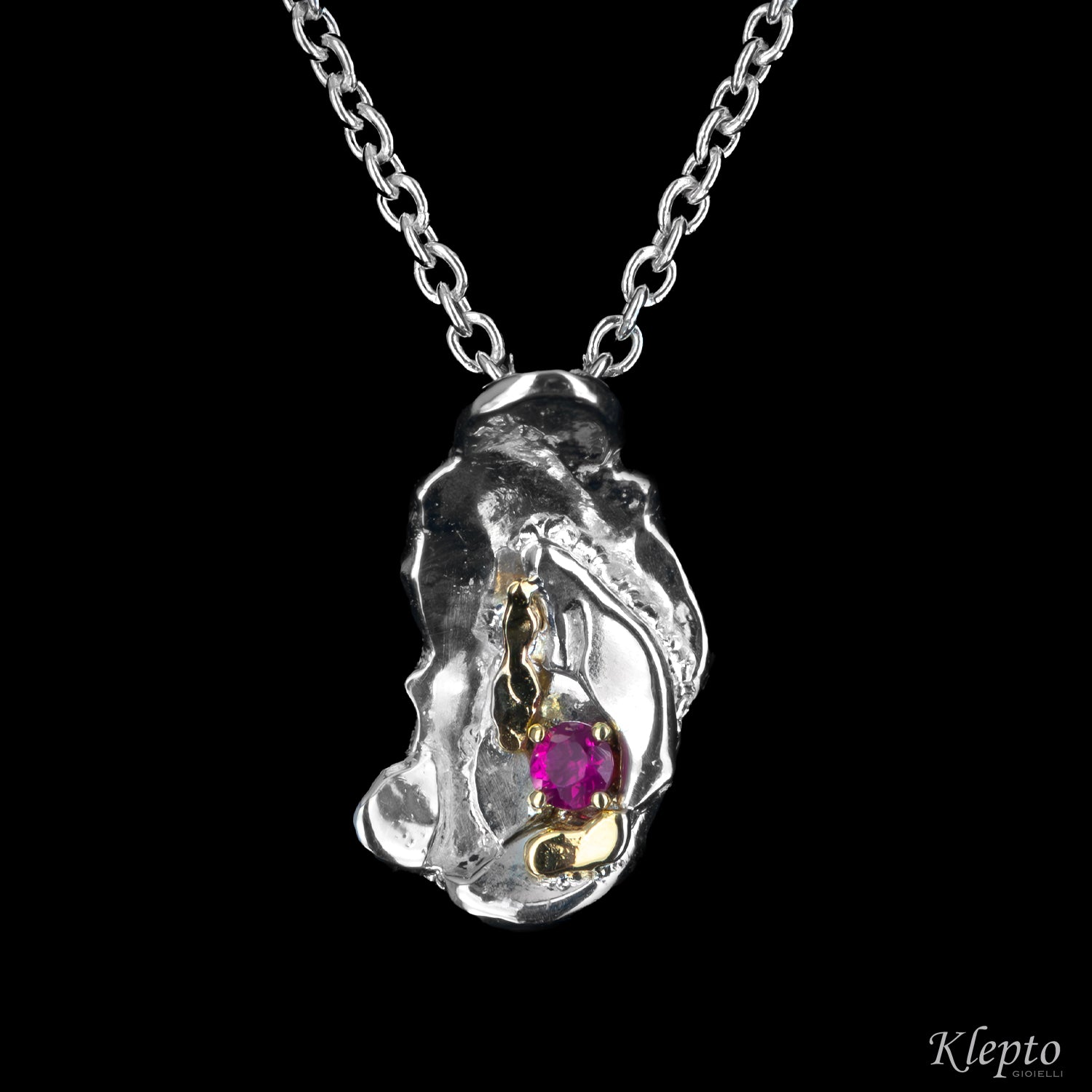 Silver Silnova® Pendant with Ruby and yellow gold details
