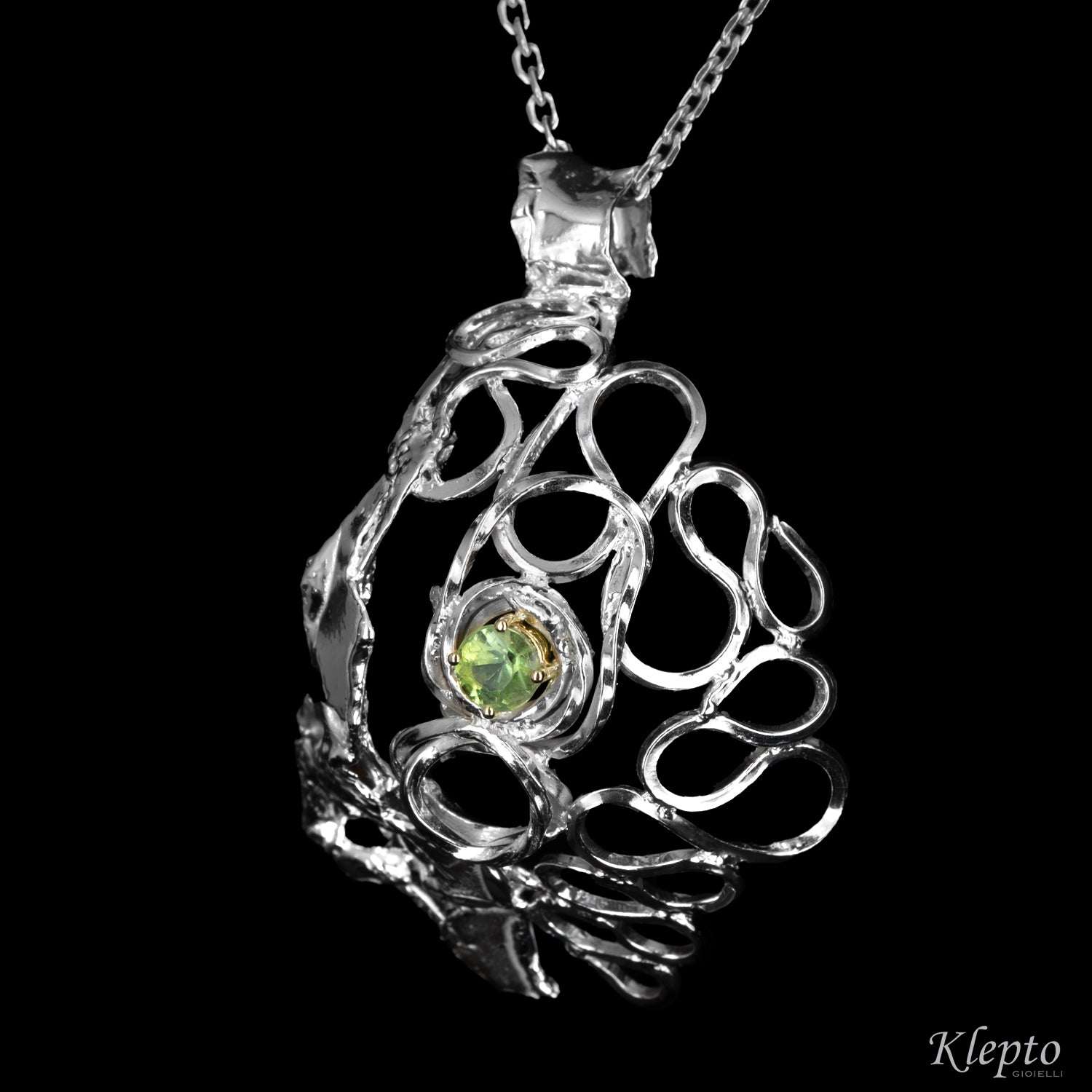 Silver Silnova® Pendant with Green Tourmaline and Yellow Gold Details