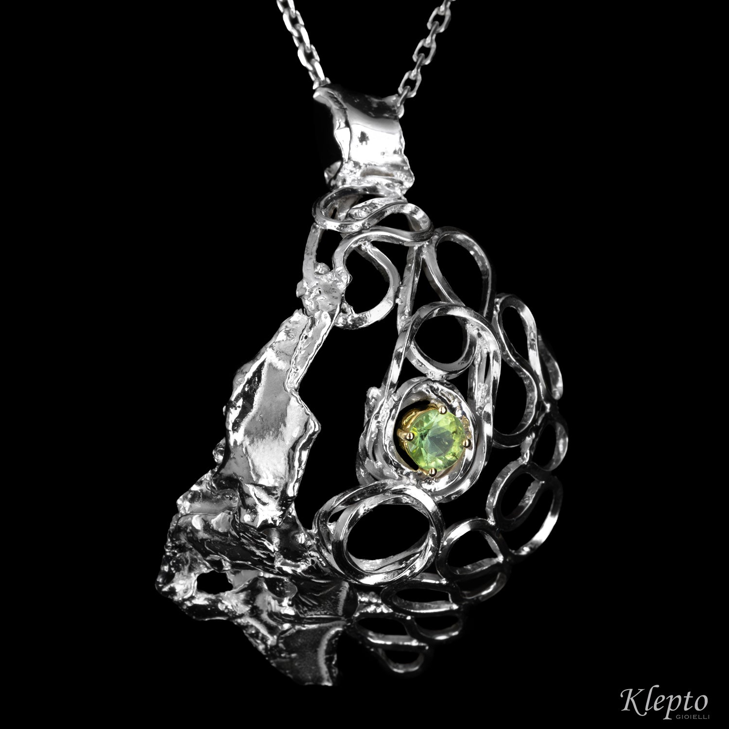 Silver Silnova® Pendant with Green Tourmaline and Yellow Gold Details