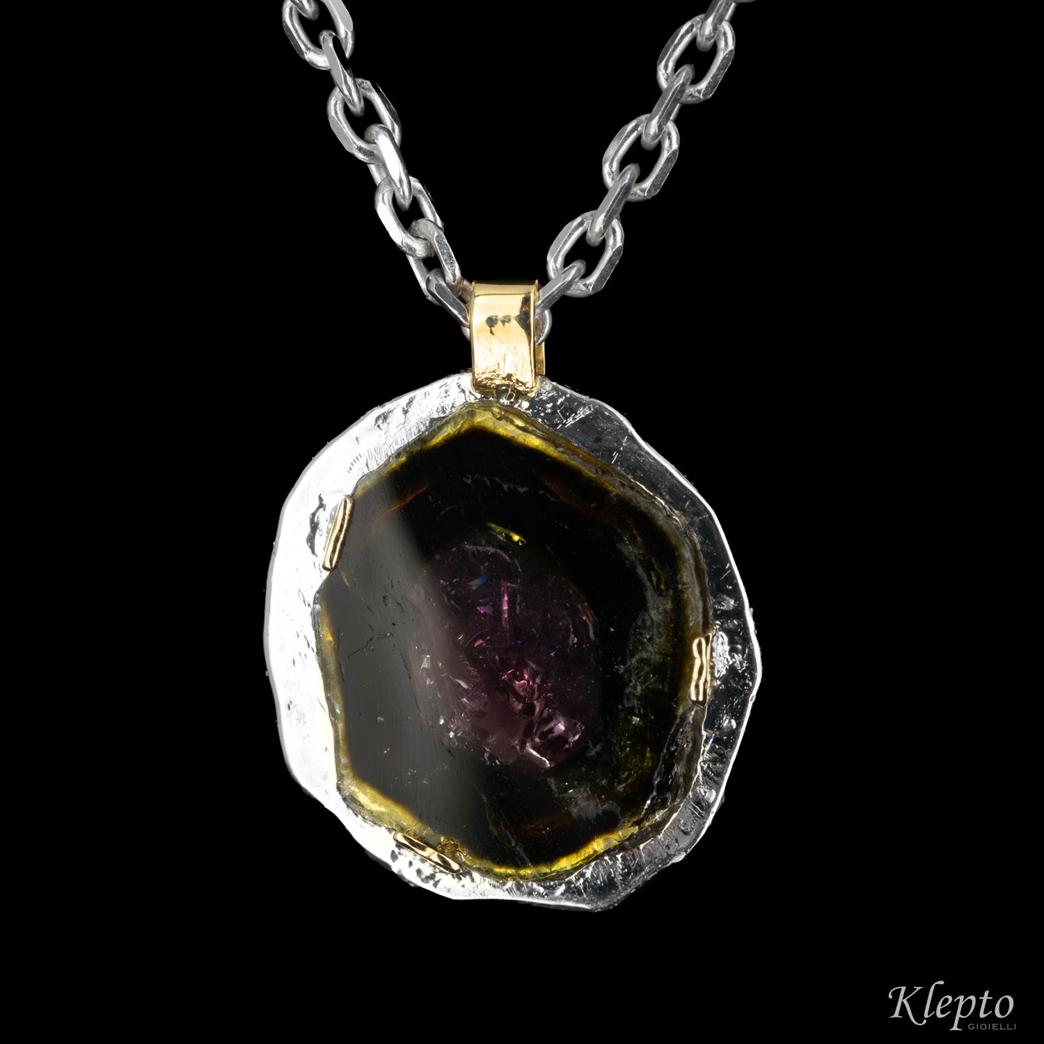 Silver Silnova® Pendant with Tourmaline and yellow gold details