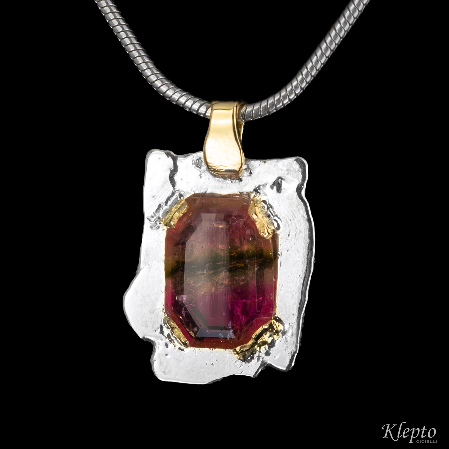 Silver Silnova® Pendant with Tourmaline and yellow gold details