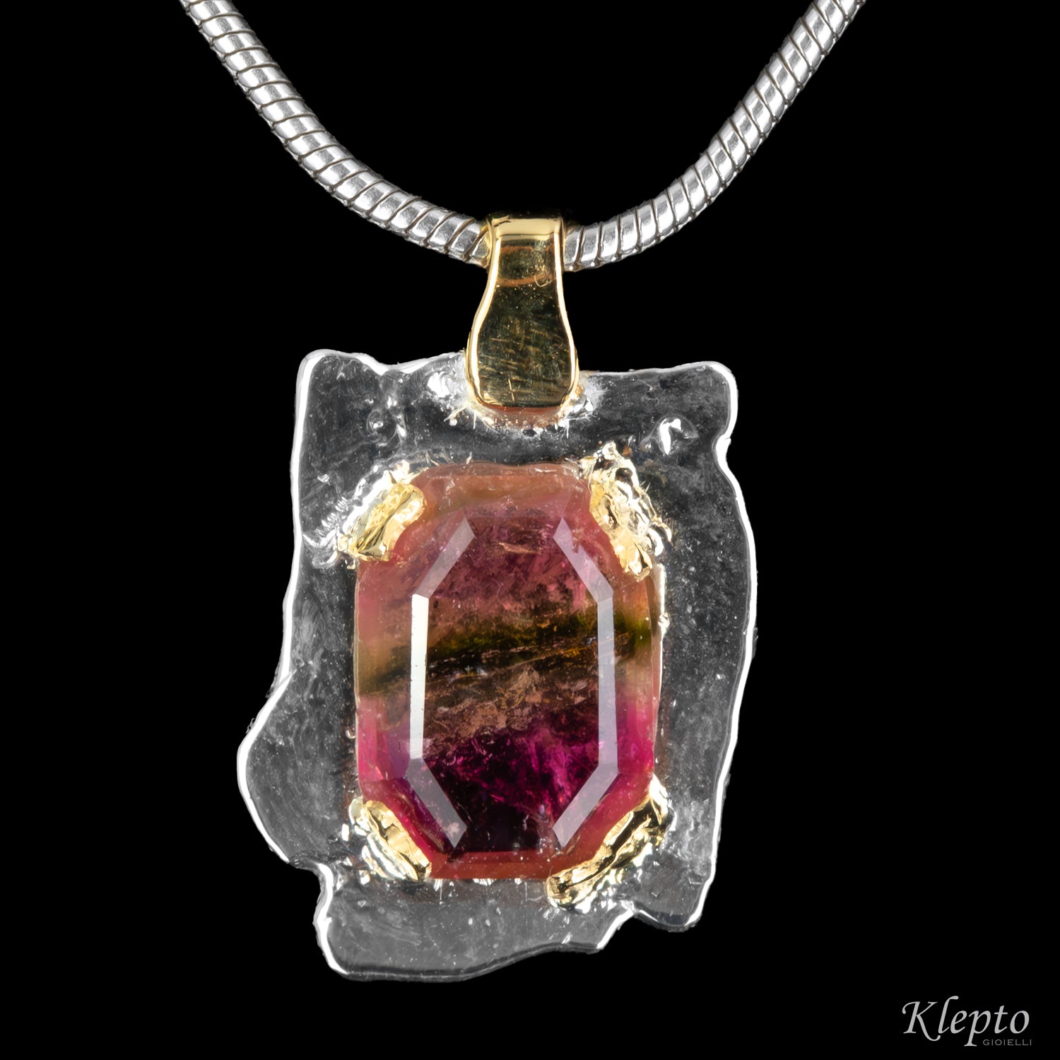 Silver Silnova® Pendant with Tourmaline and yellow gold details