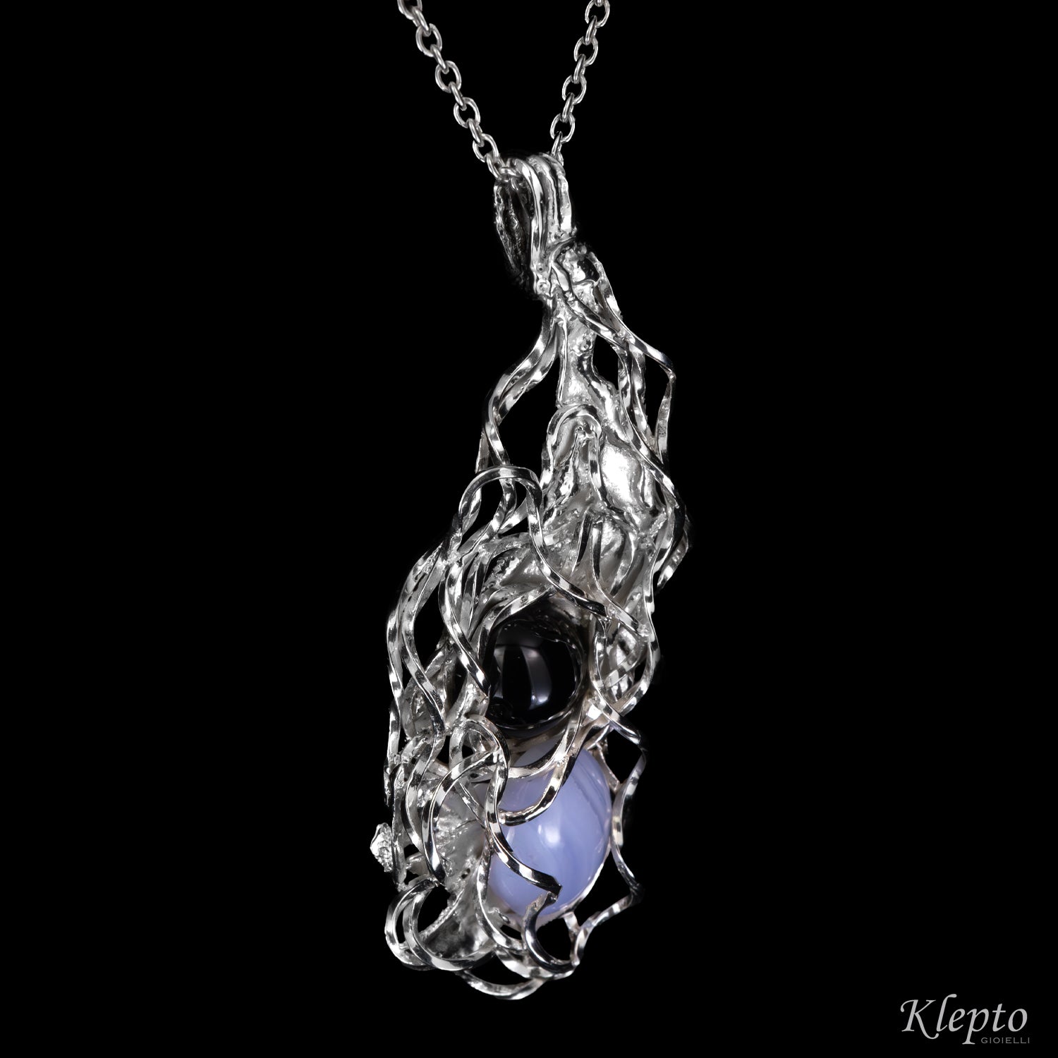 Silver Silnova® Pendant with Onyx and Chalcedony