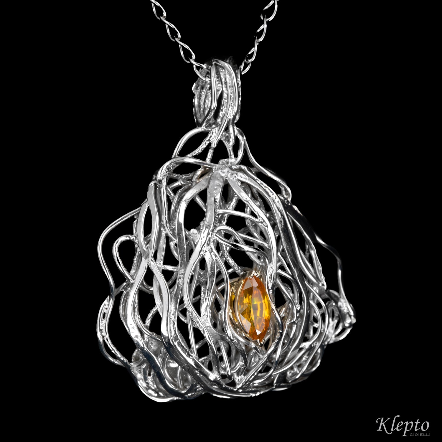 Silnova® Silver Pendant with Natural Yellow Zircon and White Gold Details