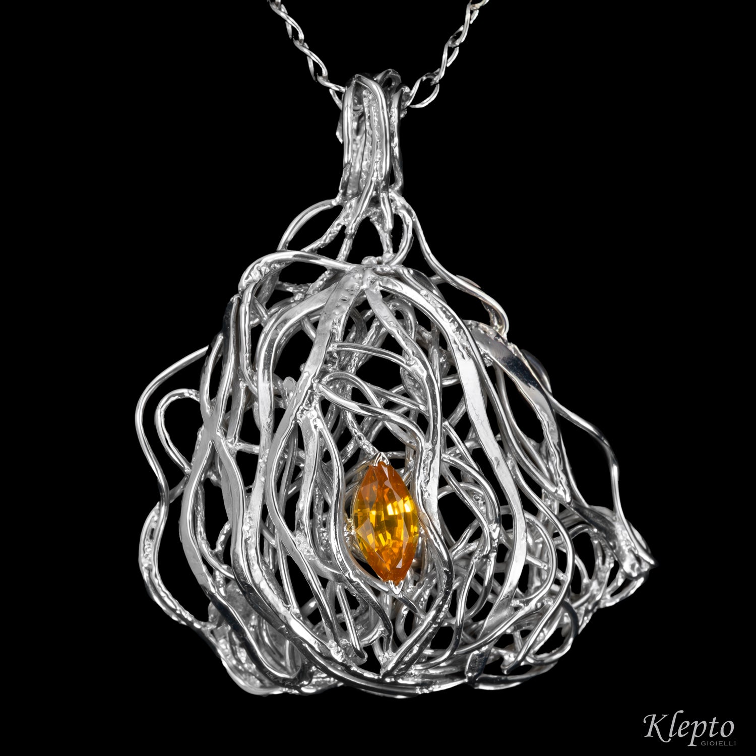 Silnova® Silver Pendant with Natural Yellow Zircon and White Gold Details