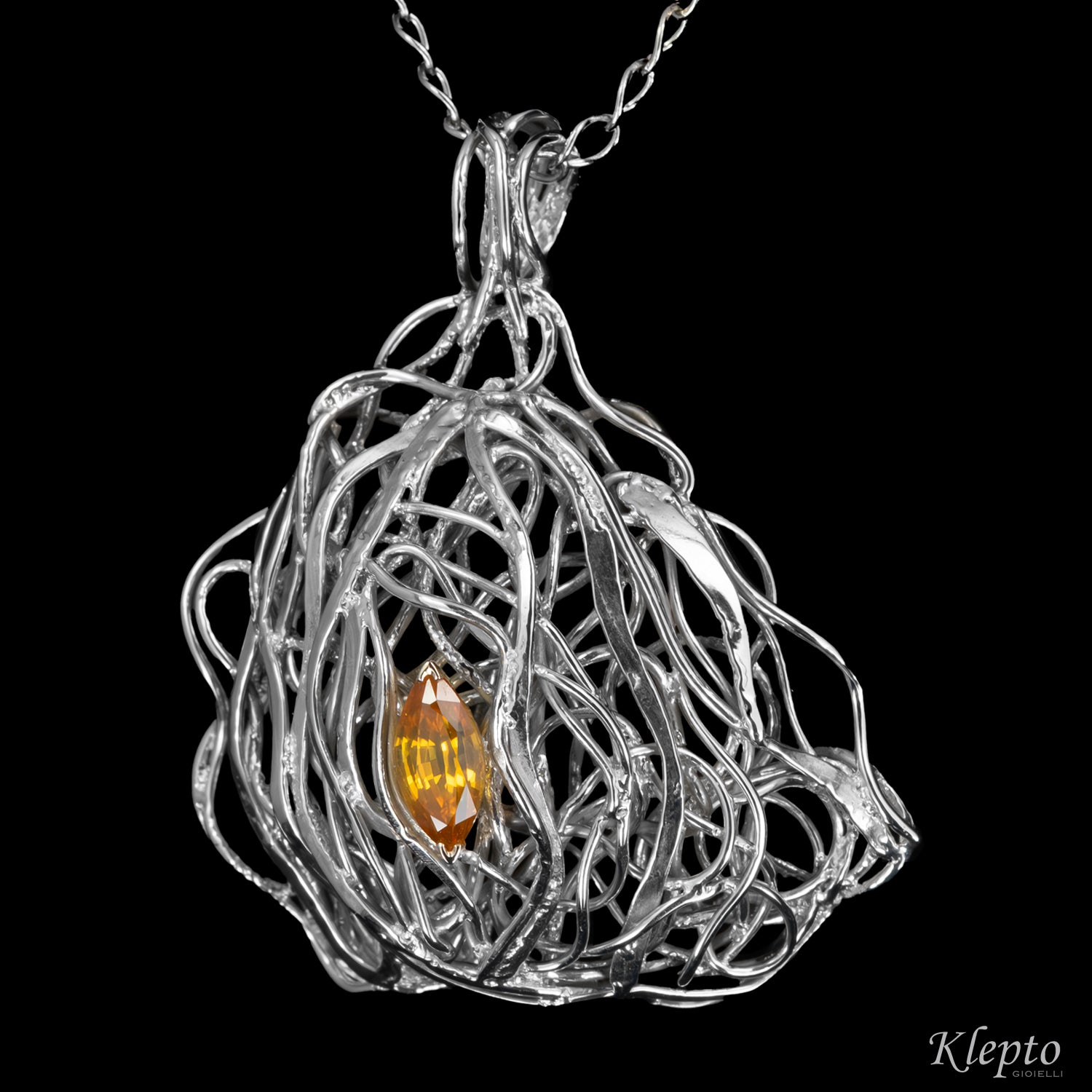 Silnova® Silver Pendant with Natural Yellow Zircon and White Gold Details