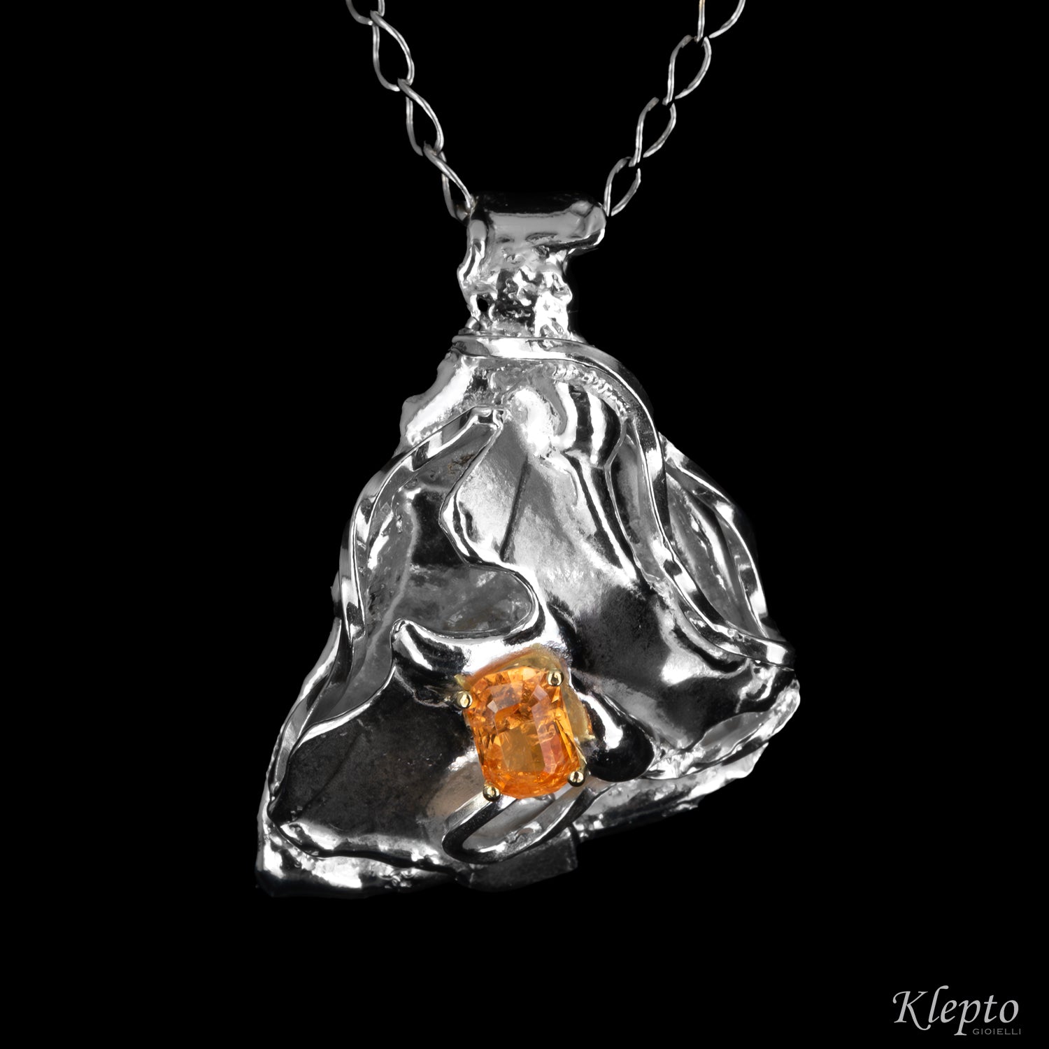 Silver Silnova® Pendant with Garnet and yellow gold details