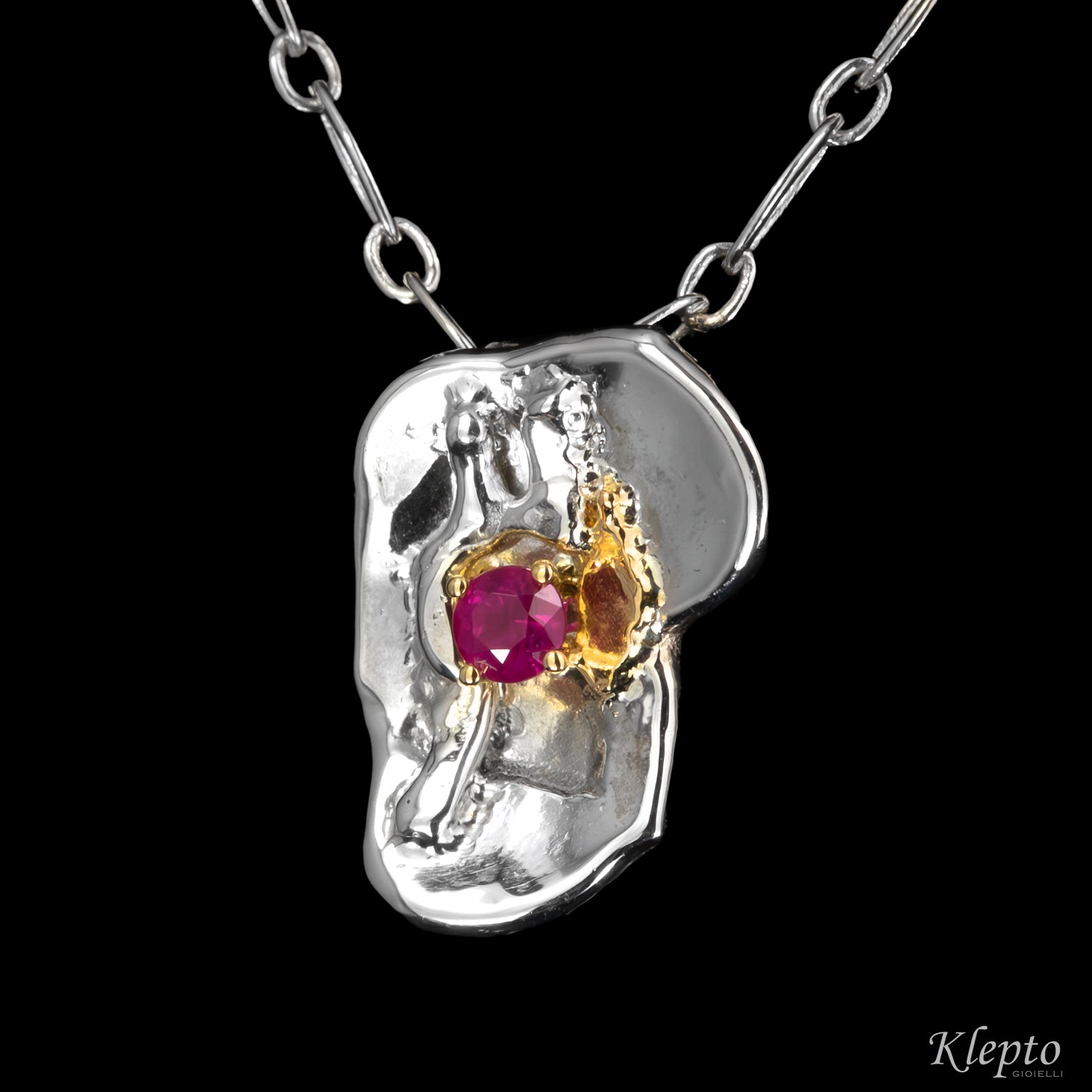 Silver Pendant Silnova® with Ruby and Yellow Gold Details