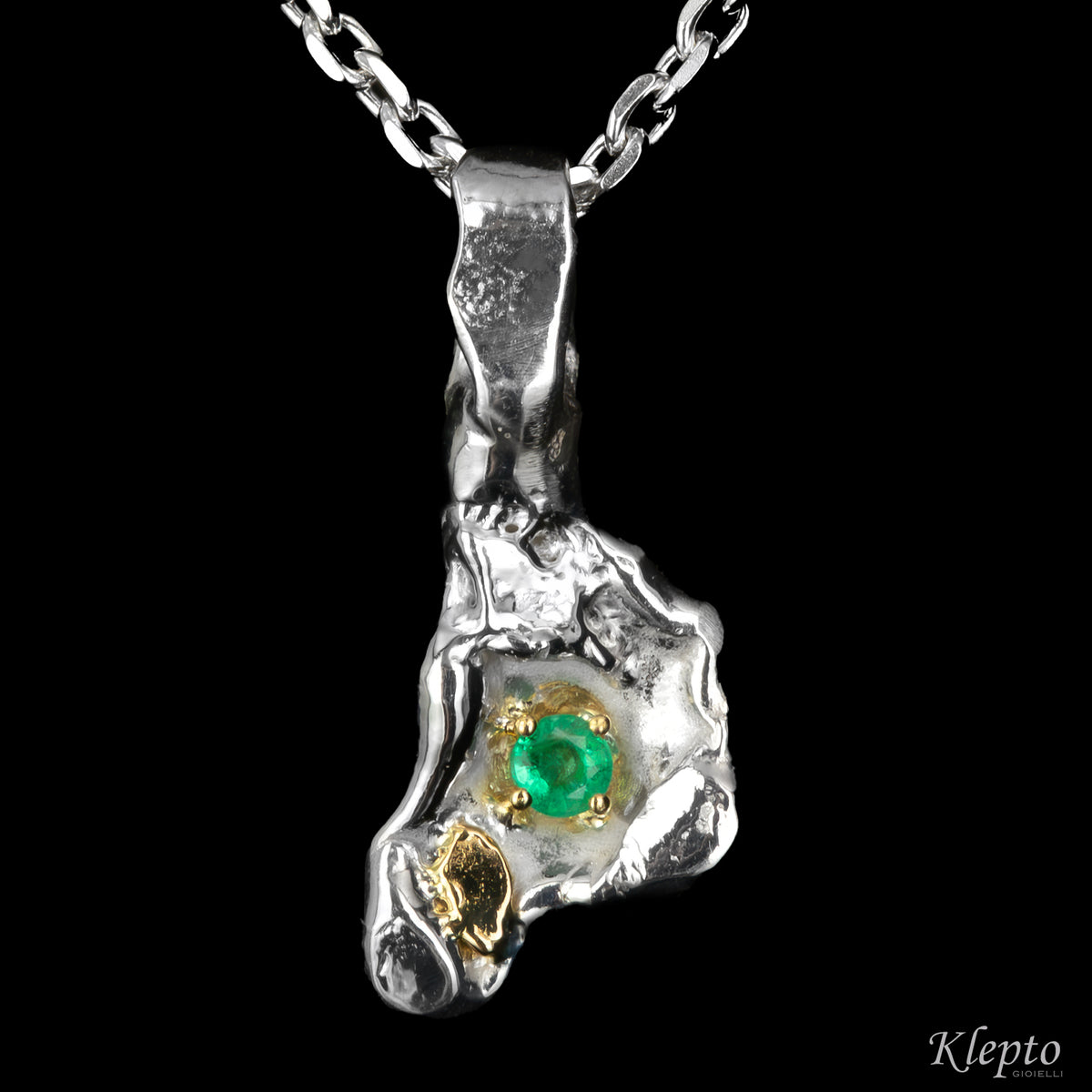 Silnova® Silver Pendant with Emerald and yellow gold details