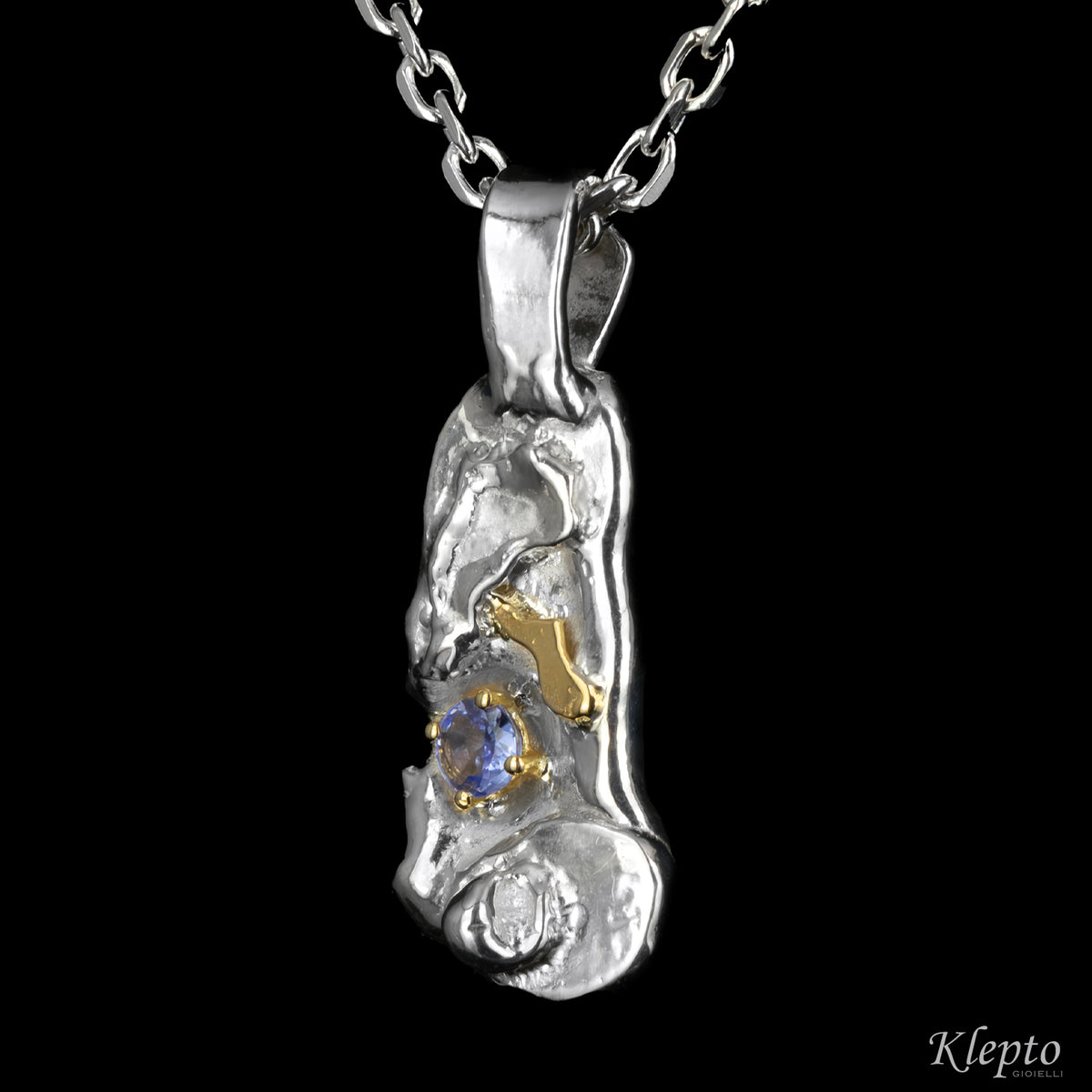 Silnova® silver pendant with tanzanite and yellow gold details