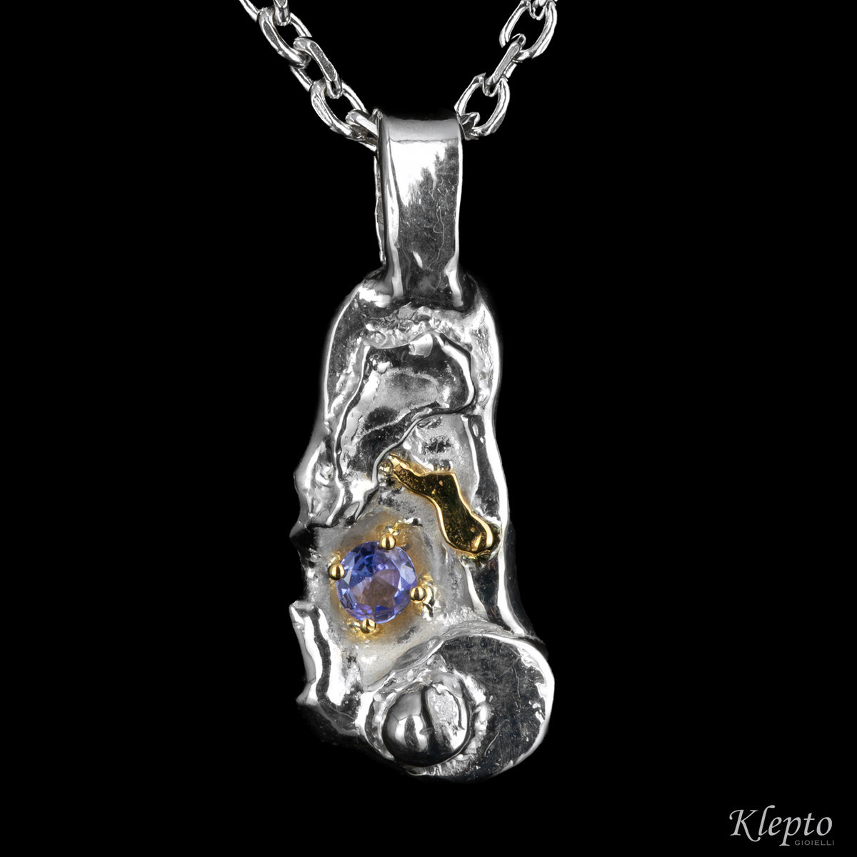 Silnova® silver pendant with tanzanite and yellow gold details