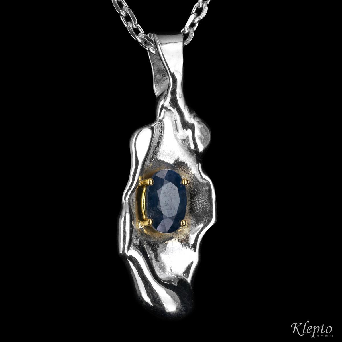 Silnova® Silver Pendant with Blue Sapphire and Yellow Gold Details