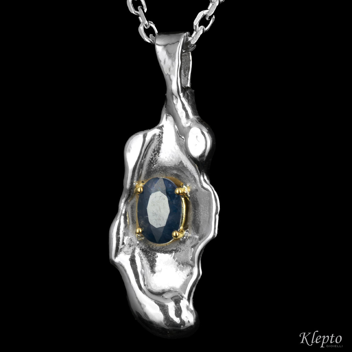 Silnova® Silver Pendant with Blue Sapphire and Yellow Gold Details
