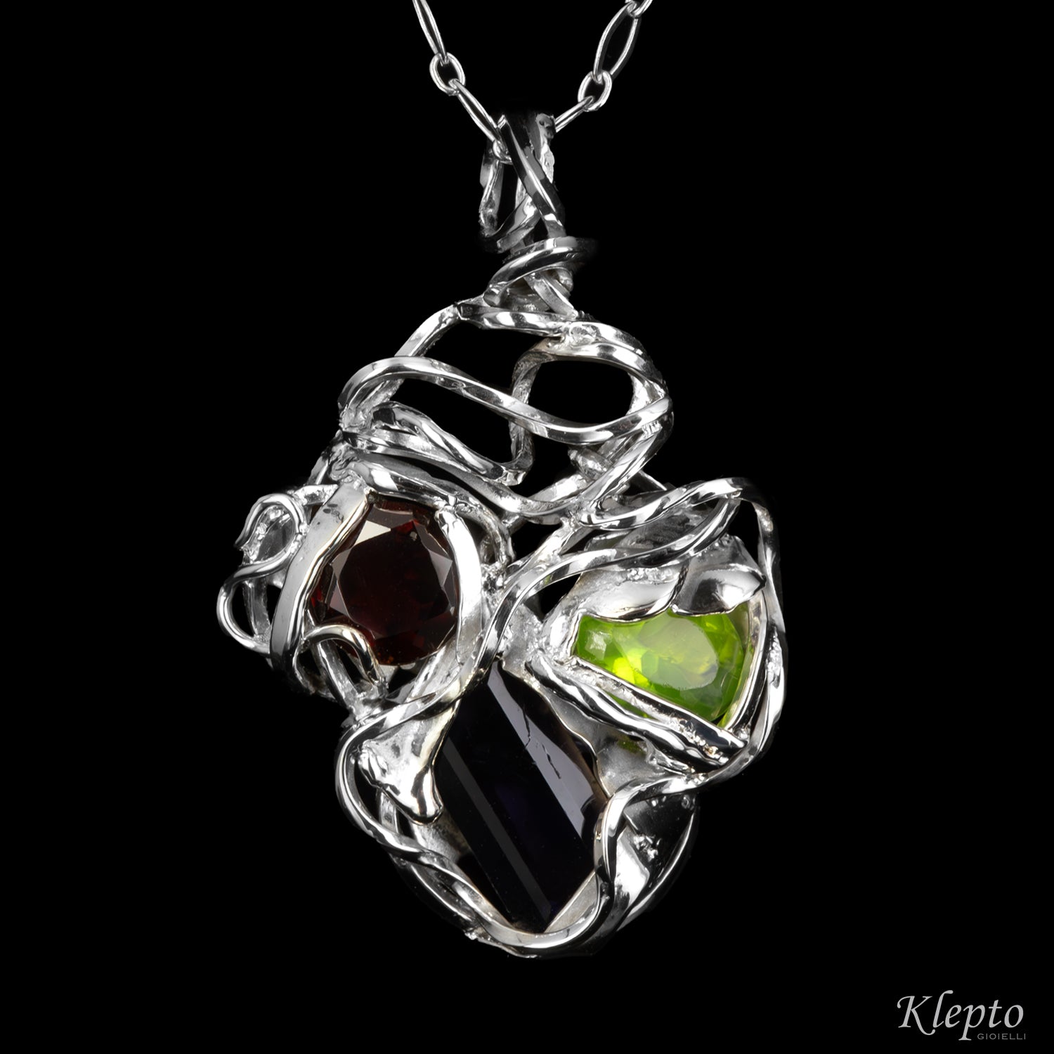 Silnova® Silver Pendant with Iolite, Garnet, and Peridot