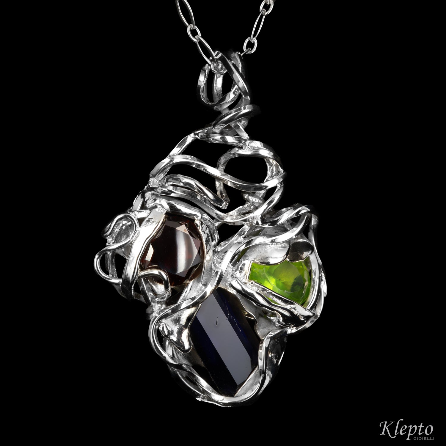 Silnova® Silver Pendant with Iolite, Garnet, and Peridot