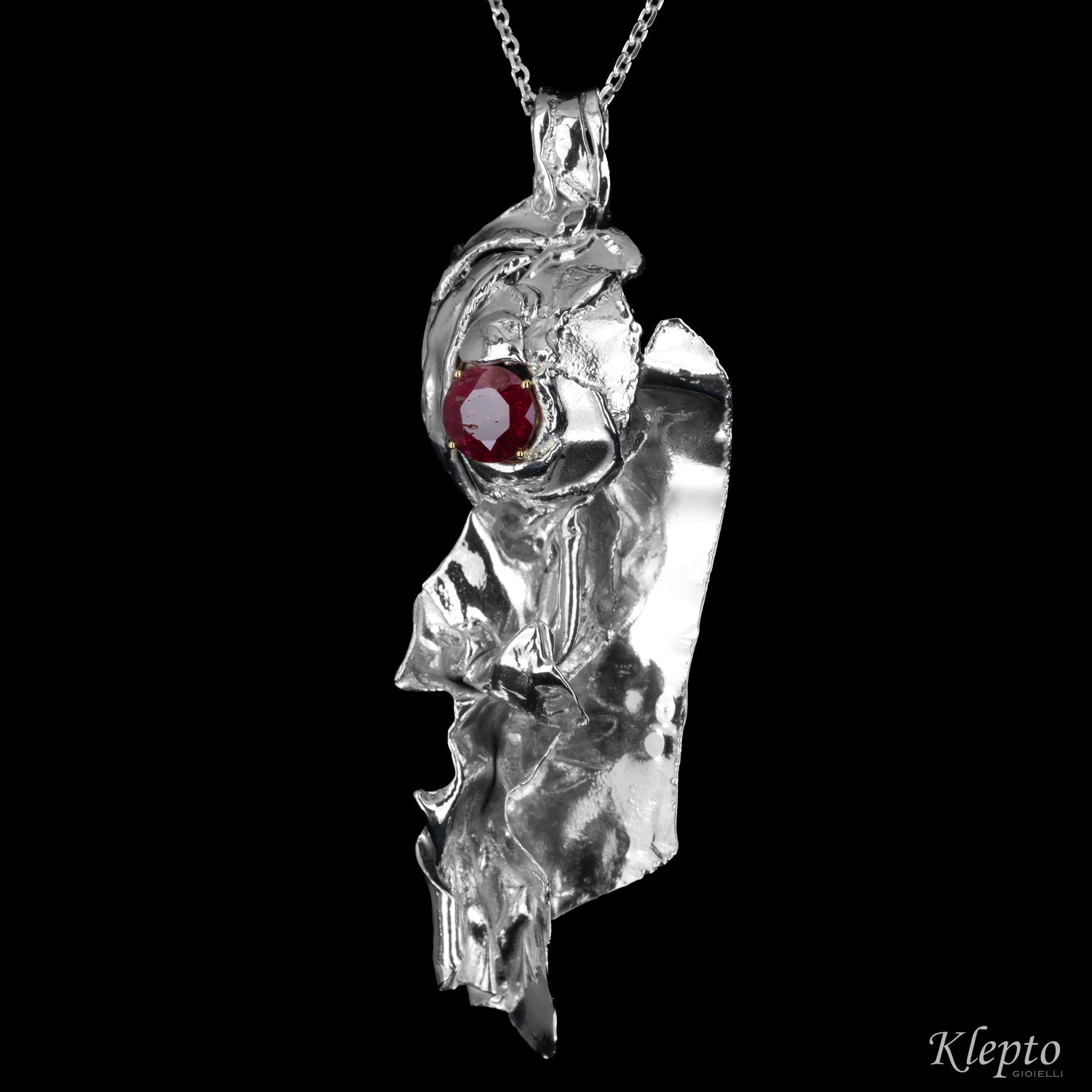 Silver Silnova® Pendant with Red Tourmaline and Yellow Gold Details