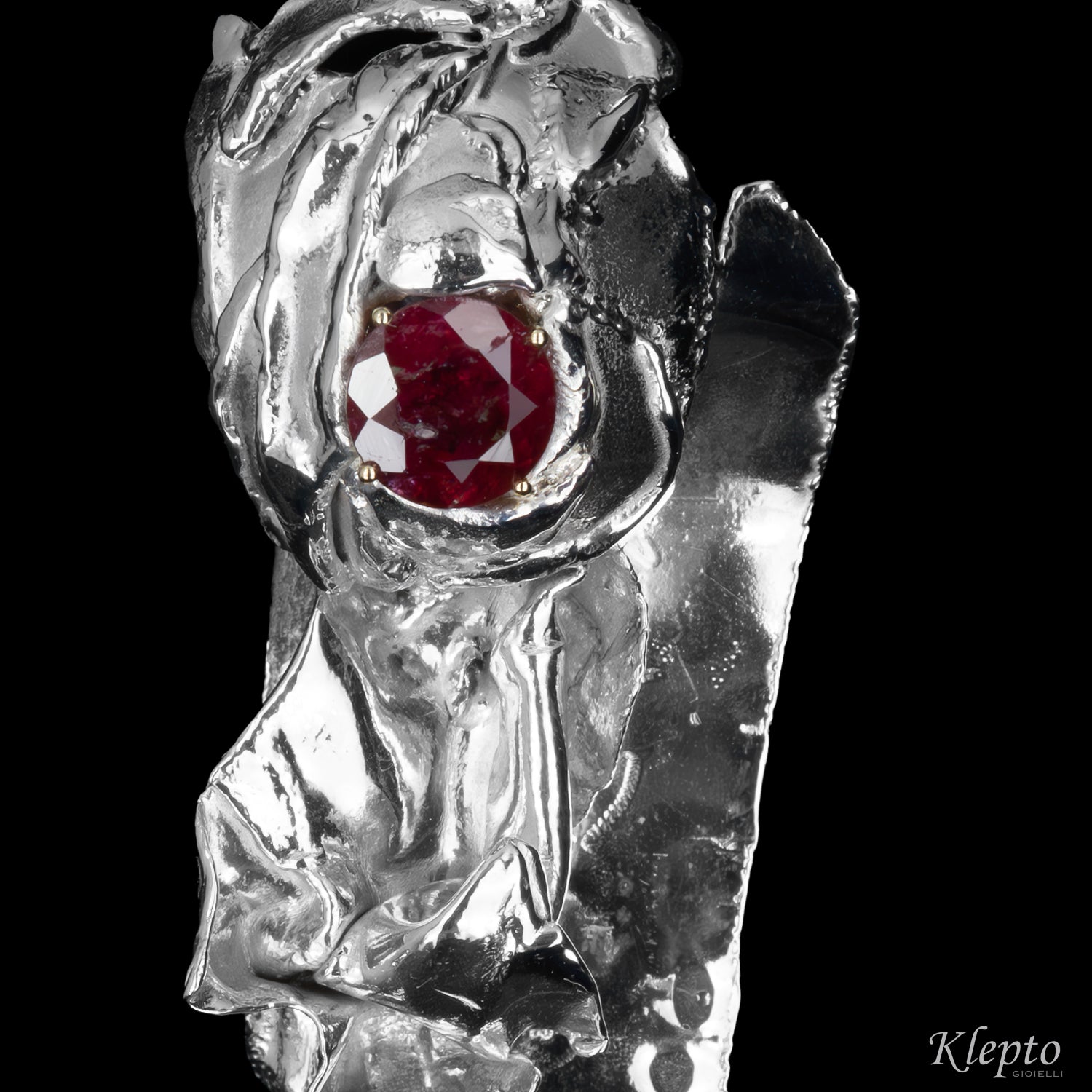 Silver Silnova® Pendant with Red Tourmaline and Yellow Gold Details