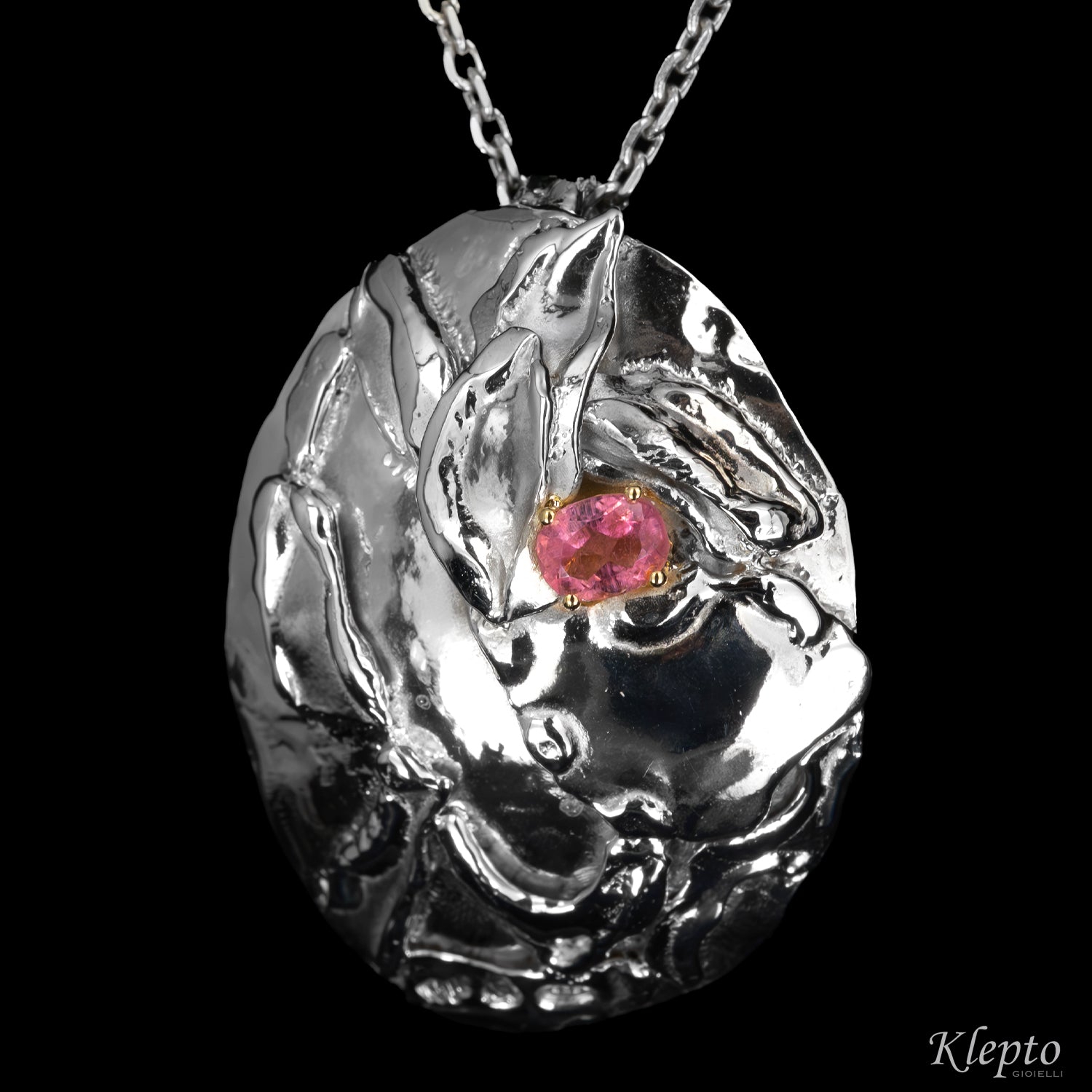 Silver Pendant Silnova® with Pink Tourmaline and Gold Details