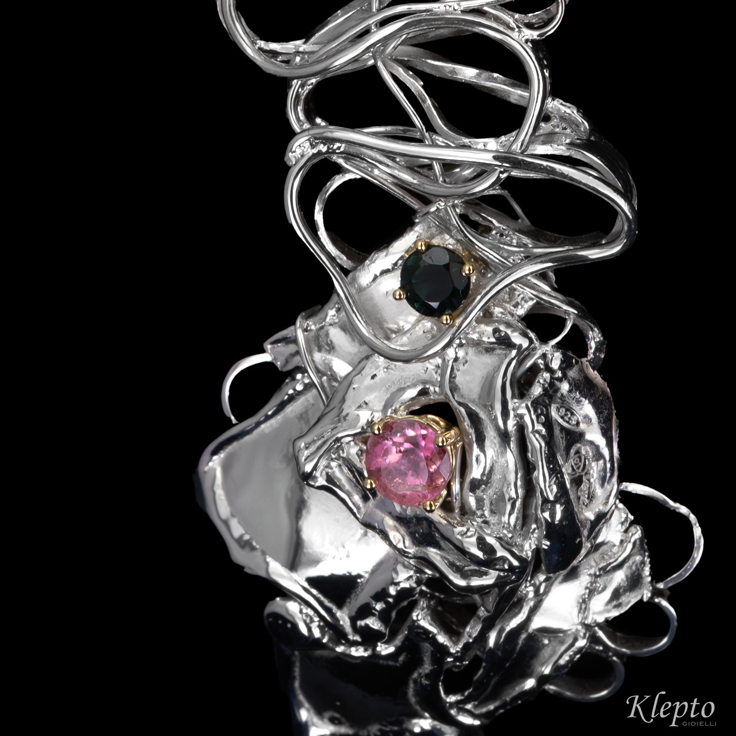 Silver Silnova® Pendant with Tourmaline details in yellow gold