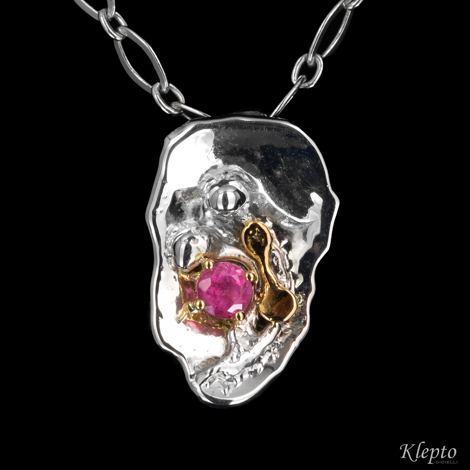 Silver Pendant Silnova® with Pink Tourmaline and Yellow Gold Details
