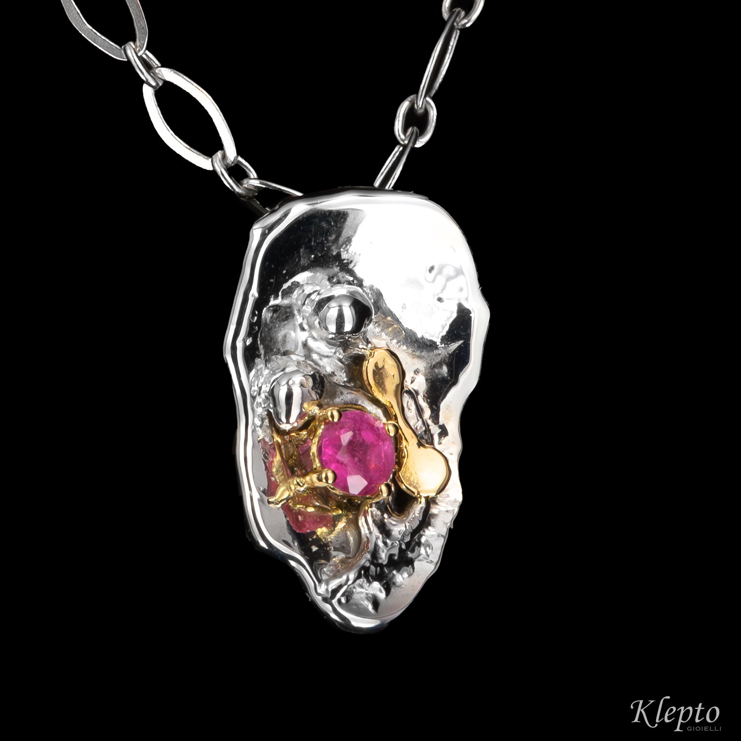 Silver Pendant Silnova® with Pink Tourmaline and Yellow Gold Details