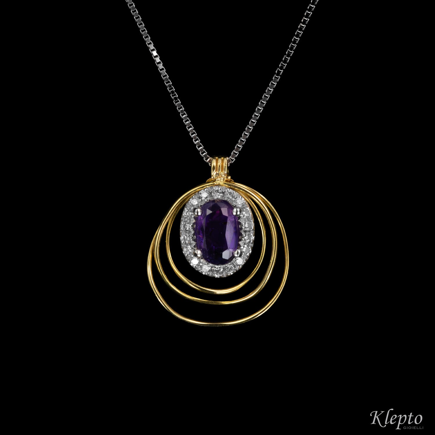 Yellow and white gold cloud pendant with purple Sapphire and Diamonds