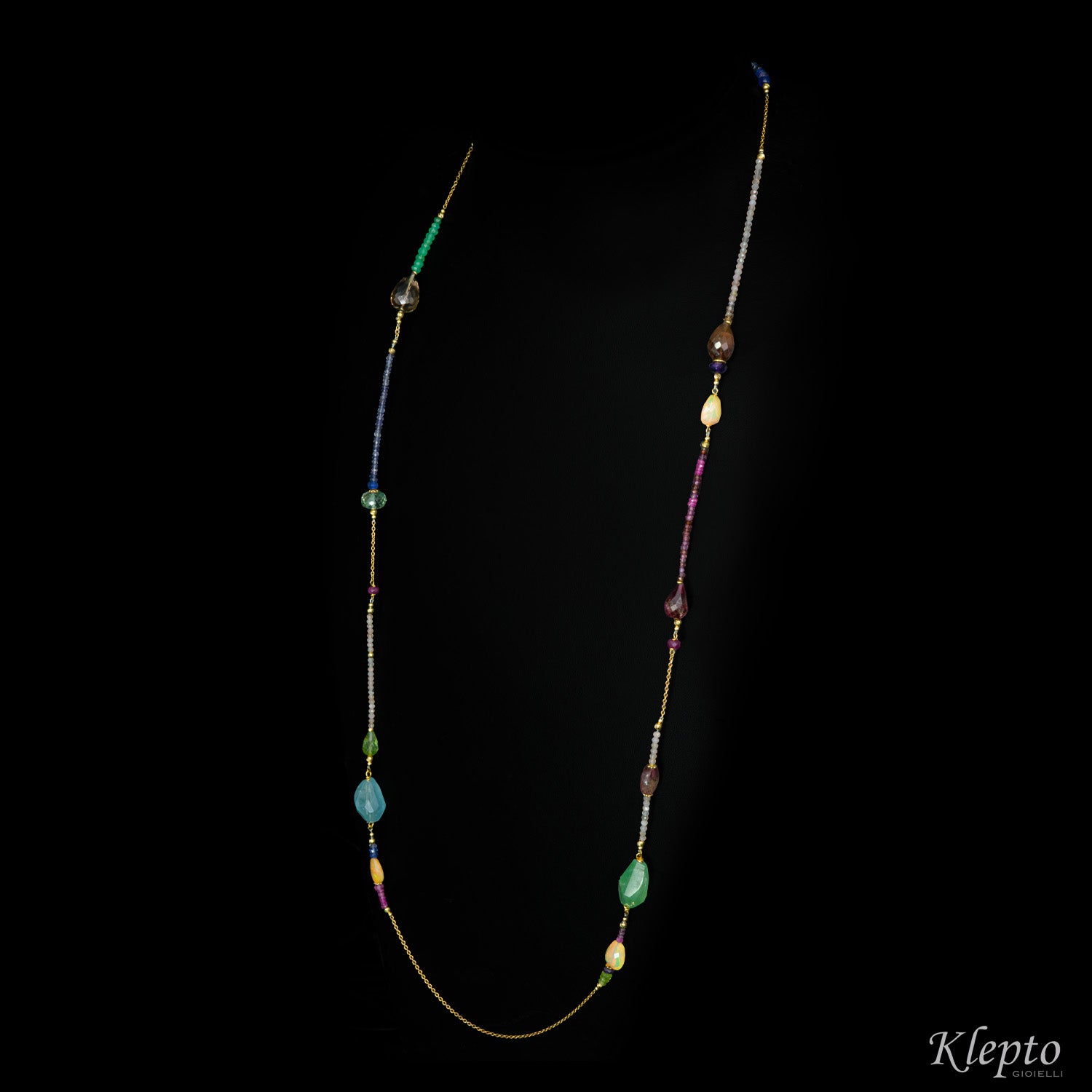 "Chanel" style Rainbow necklace in yellow gold and stones