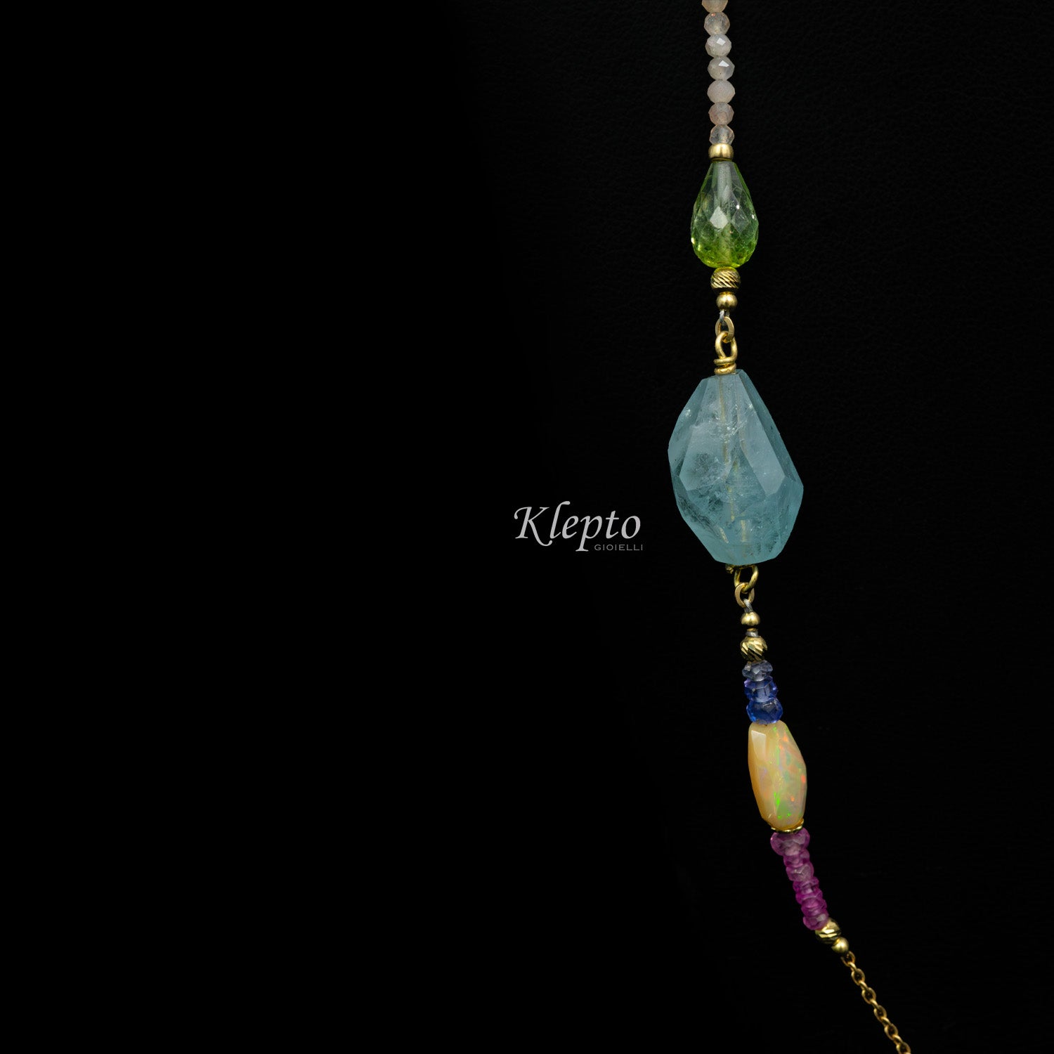 "Chanel" style Rainbow necklace in yellow gold and stones