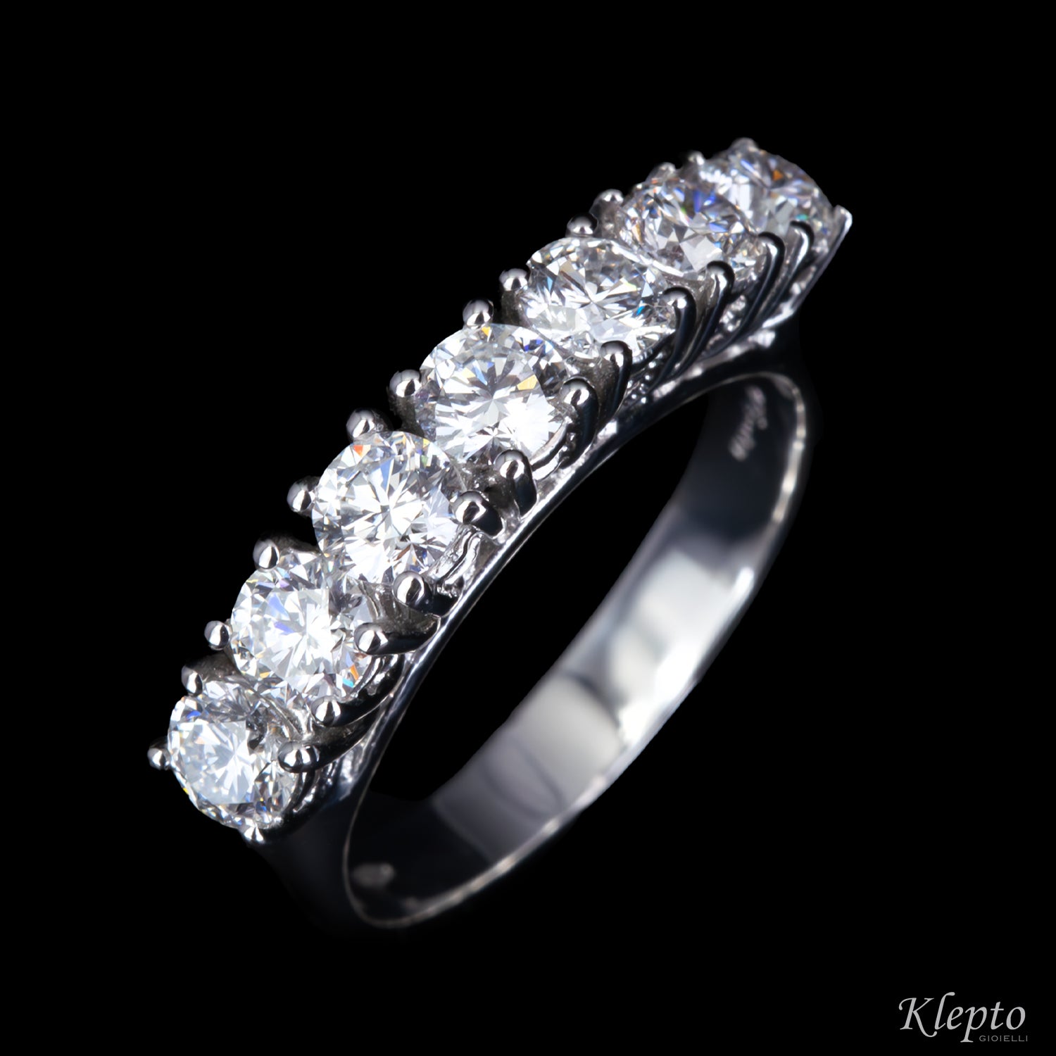 Classic Riviera Ring with Seven Stones in White Gold and Diamonds