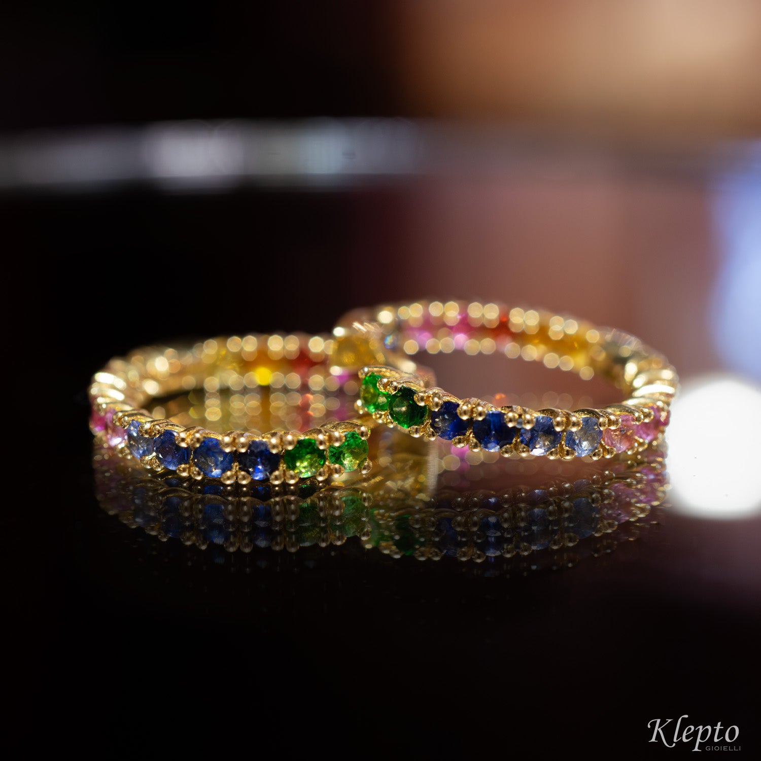 Rainbow hoop yellow gold earrings