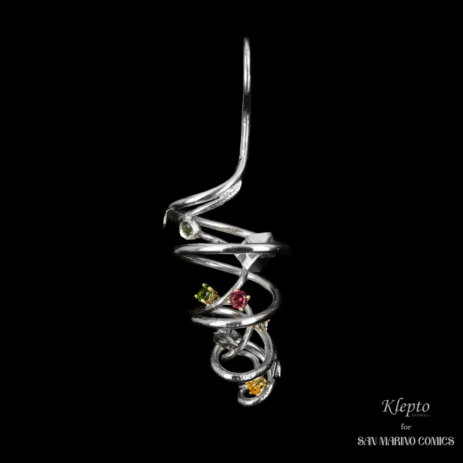 Silnova "Il Tornado" Silver Earring with Rhodolite, Sapphires and Tourmalines
