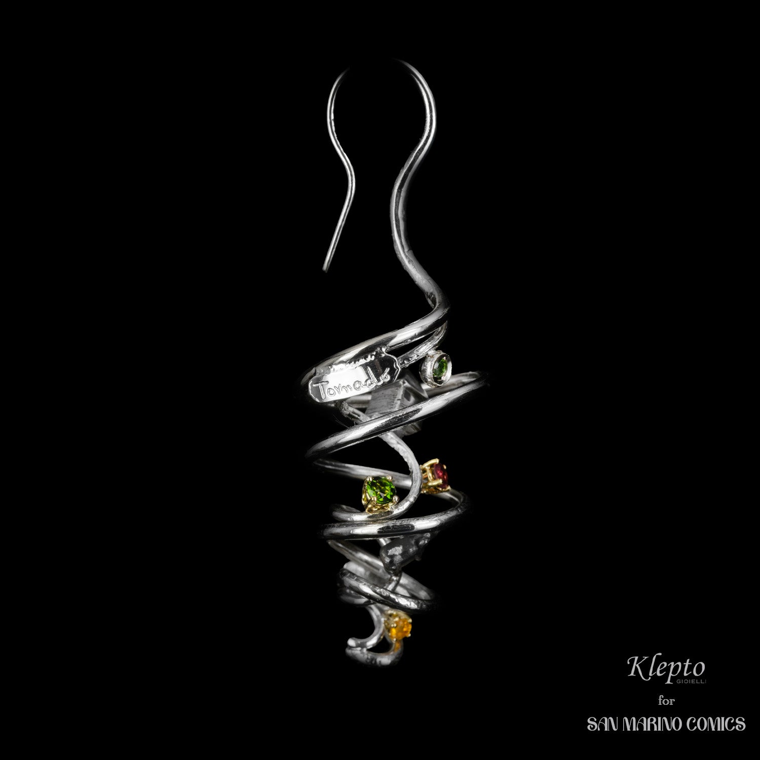 Silnova "Il Tornado" Silver Earring with Rhodolite, Sapphires and Tourmalines