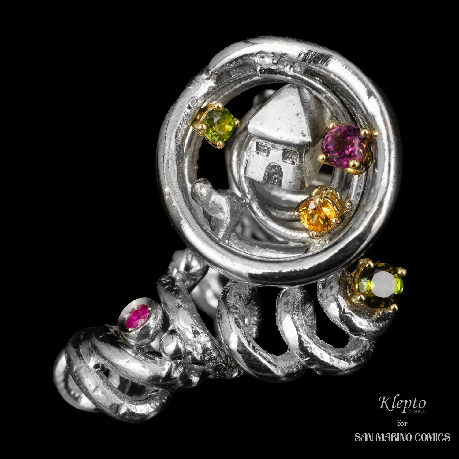Silnova "L'Uragano" Silver Ring with Rhodolite, Sapphires, Tourmaline and Ruby