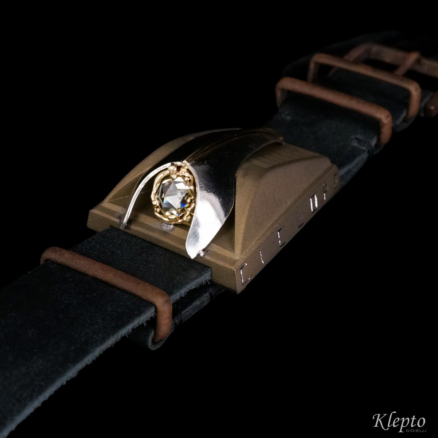 Titanium Bracelet "Ciclope" with Diamond, yellow gold details, and Silnova® Silver