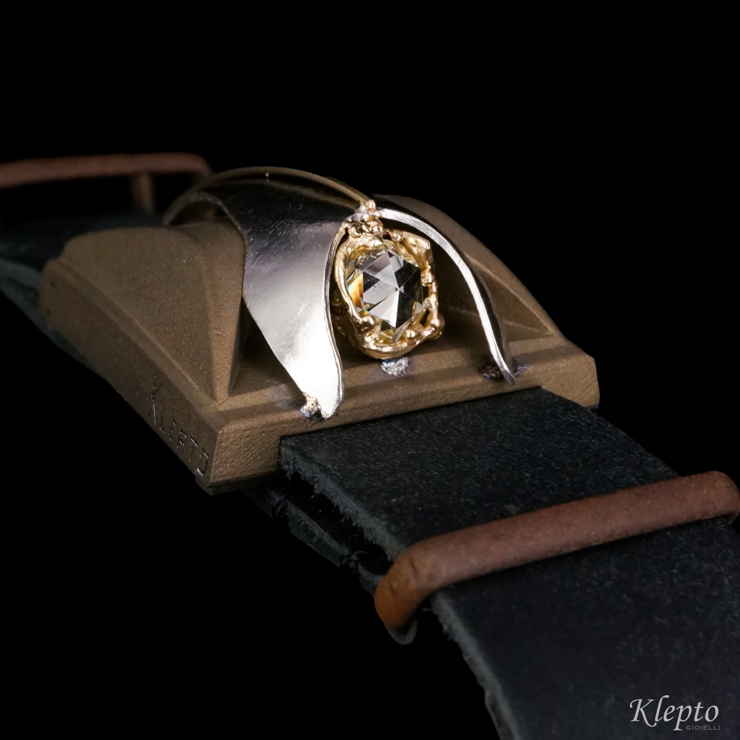 Titanium Bracelet "Ciclope" with Diamond, yellow gold details, and Silnova® Silver