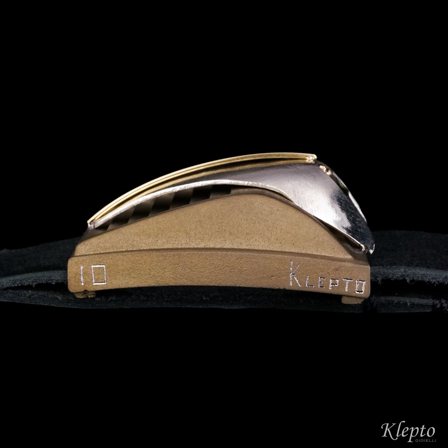 Titanium Bracelet "Ciclope" with Diamond, yellow gold details, and Silnova® Silver