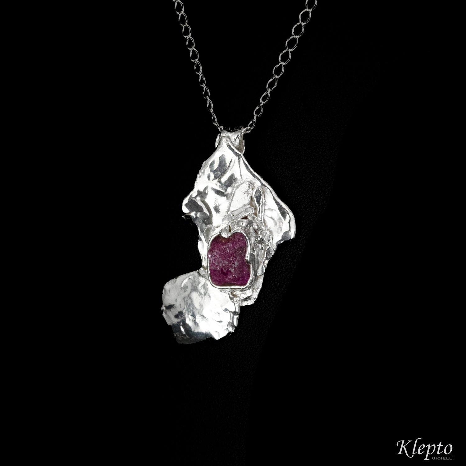 Pendant in Silnova® Silver with small rough Ruby