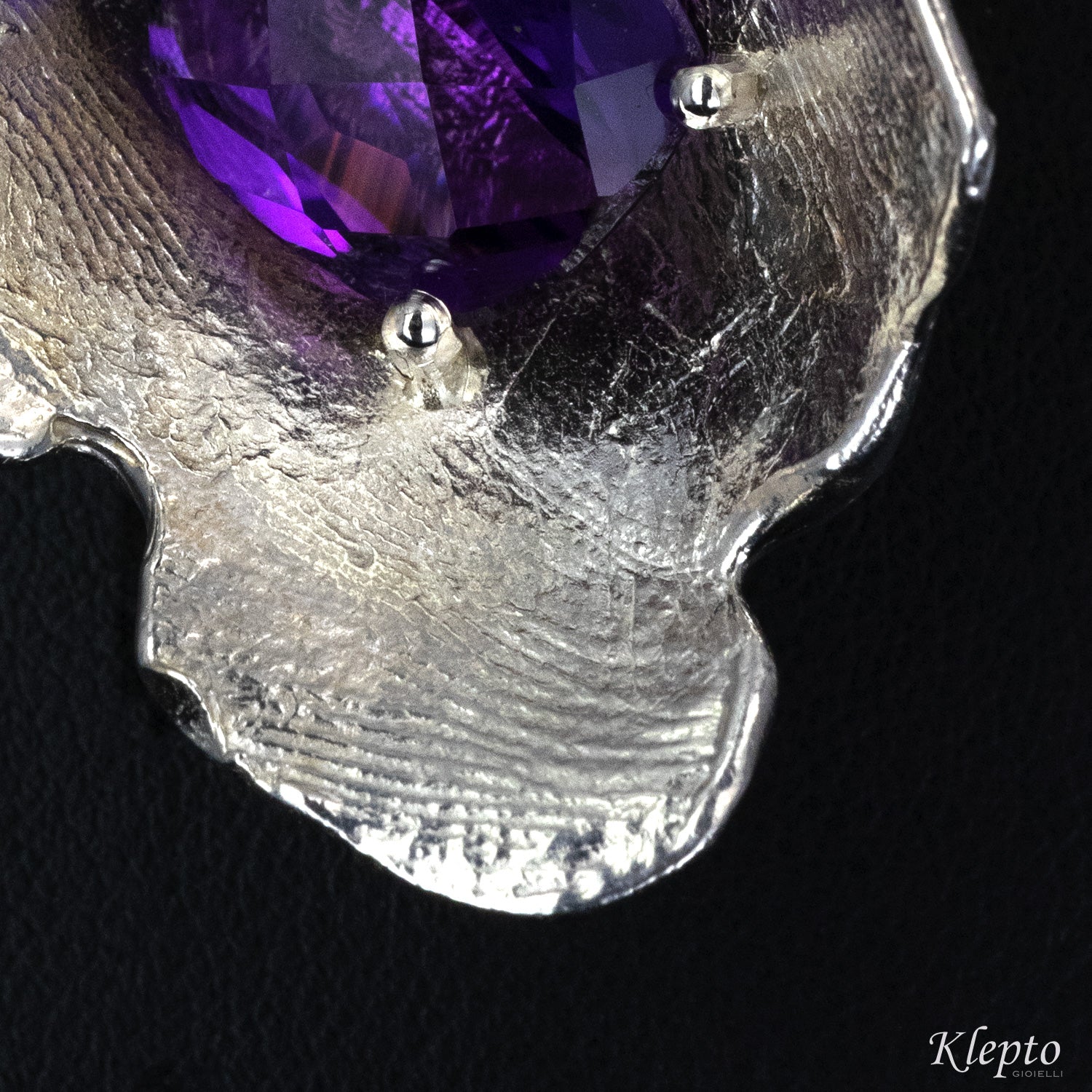 Pendant in Silnova® Silver with Amethyst, Ruby and yellow gold details