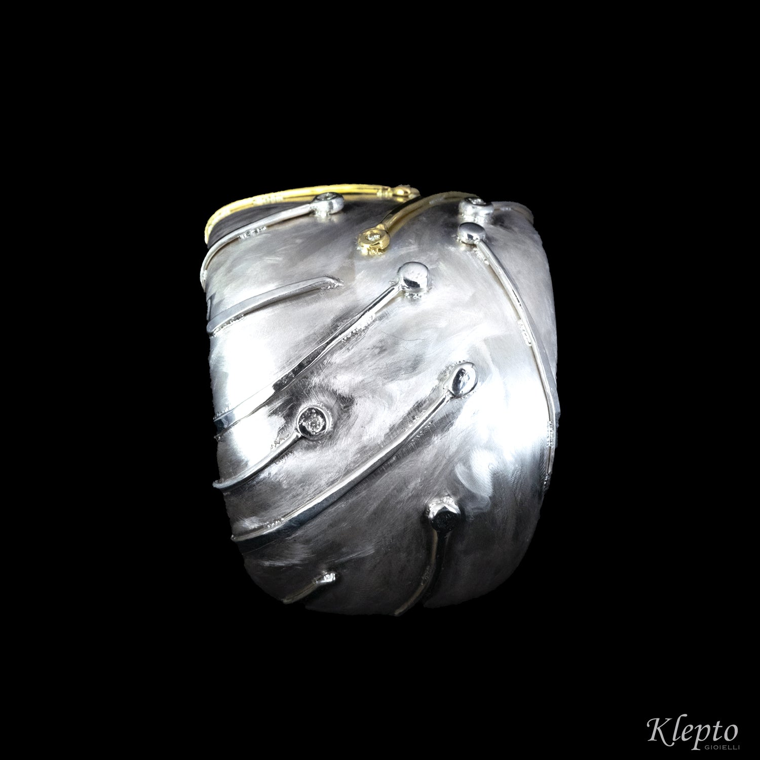 Silnova® "Astro" silver bangle bracelet with yellow gold and diamonds