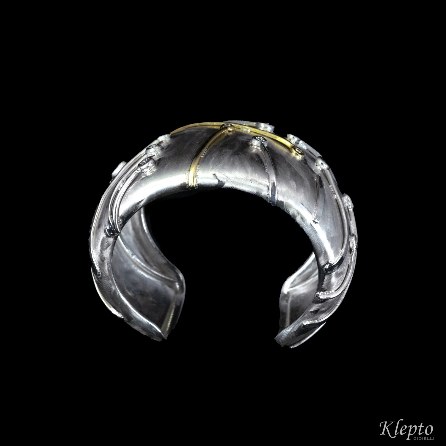 Silnova® "Astro" silver bangle bracelet with yellow gold and diamonds