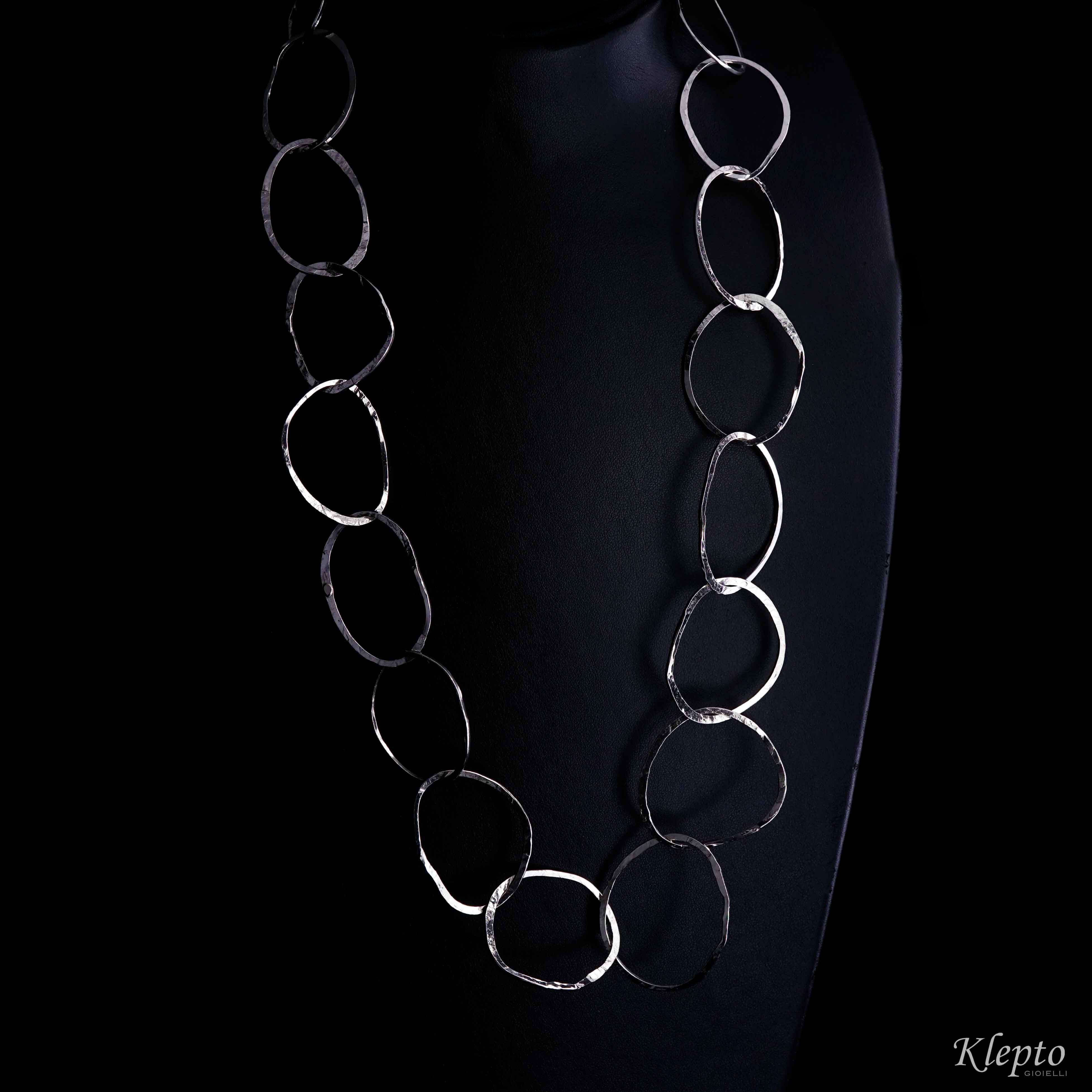 Necklace in Silnova® Silver with hand hammered rings