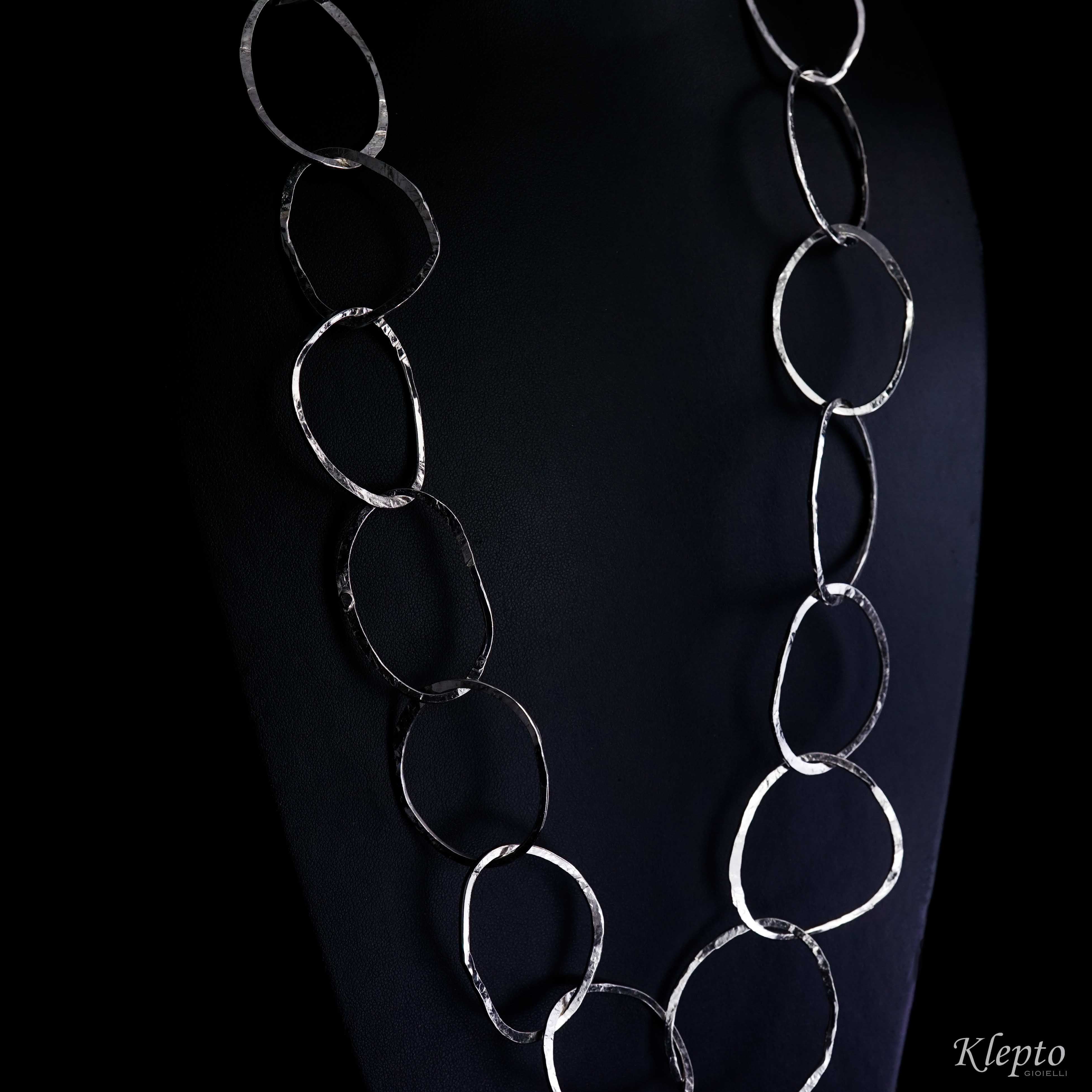 Necklace in Silnova® Silver with hand hammered rings