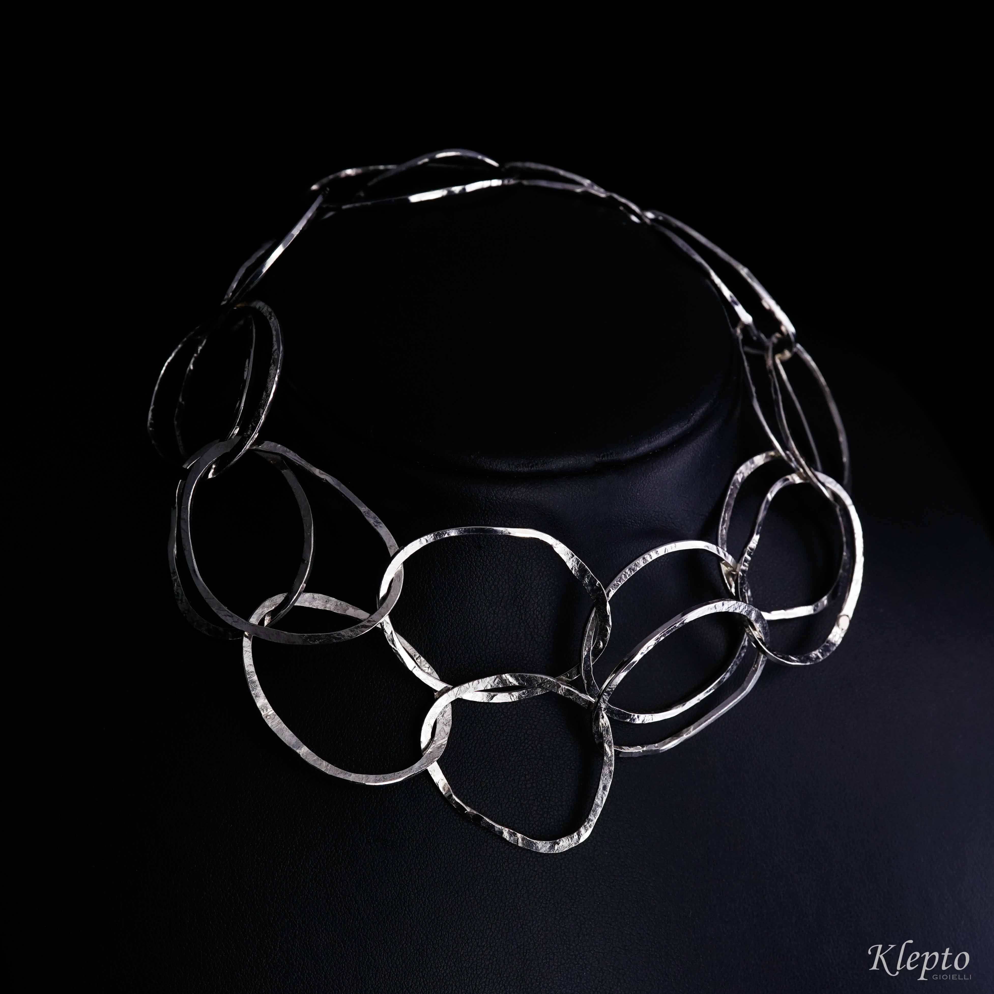 Necklace in Silnova® Silver with hand hammered rings