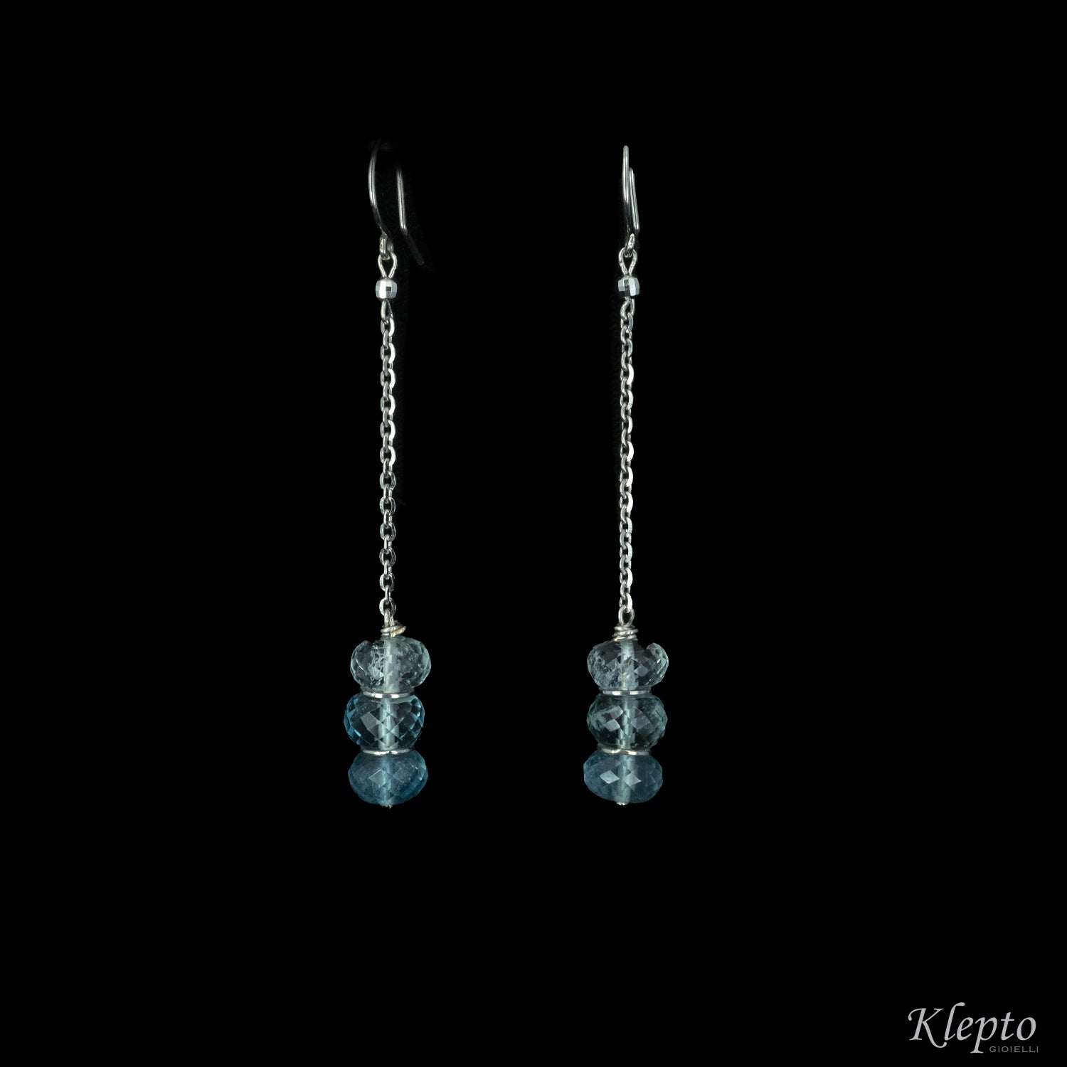 White gold pendant earrings with a wheel aquamarine