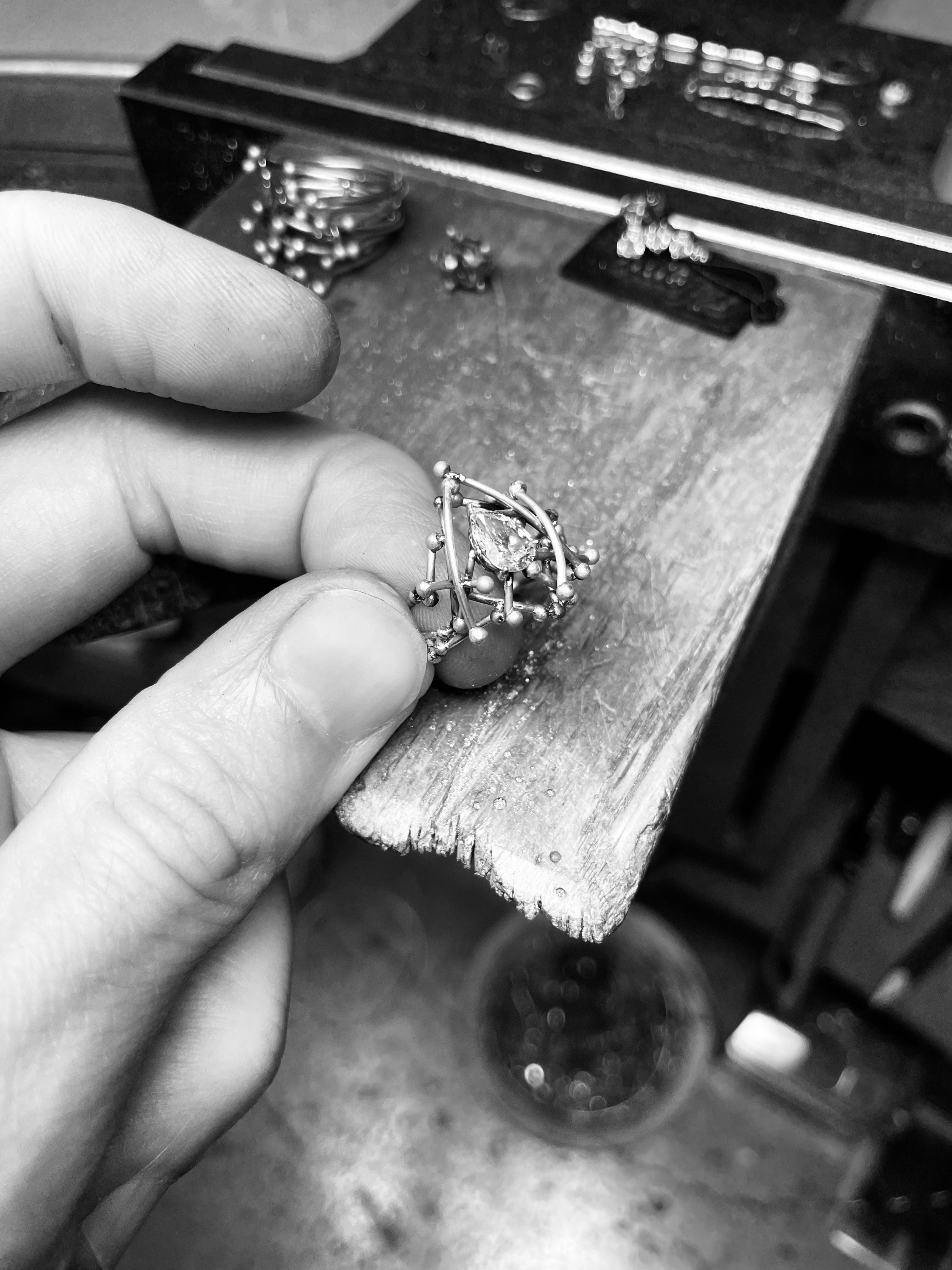 White gold solitaire with teardrop diamond
