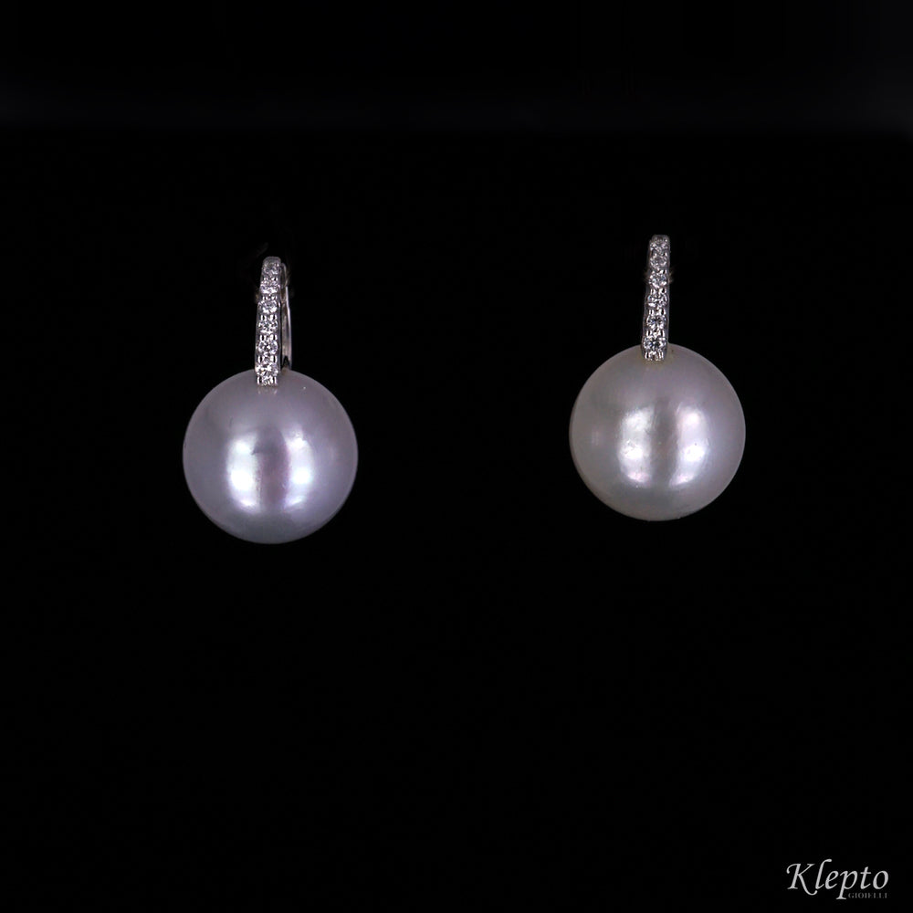 White gold earrings, Australian pearls and diamonds
