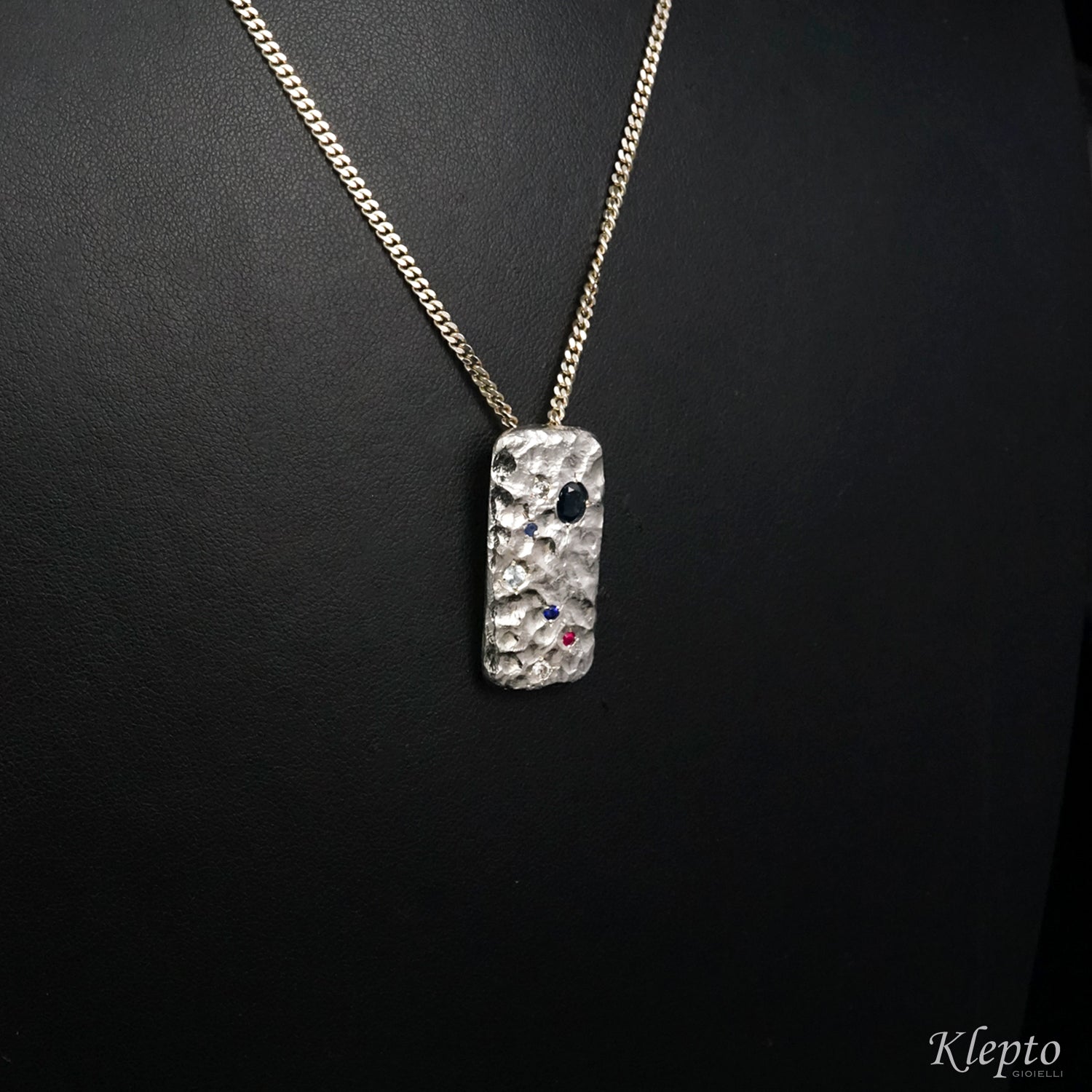 Silnova® "Lunare" Silver Pendant with Sapphires, Ruby, Aquamarine and Diamond
